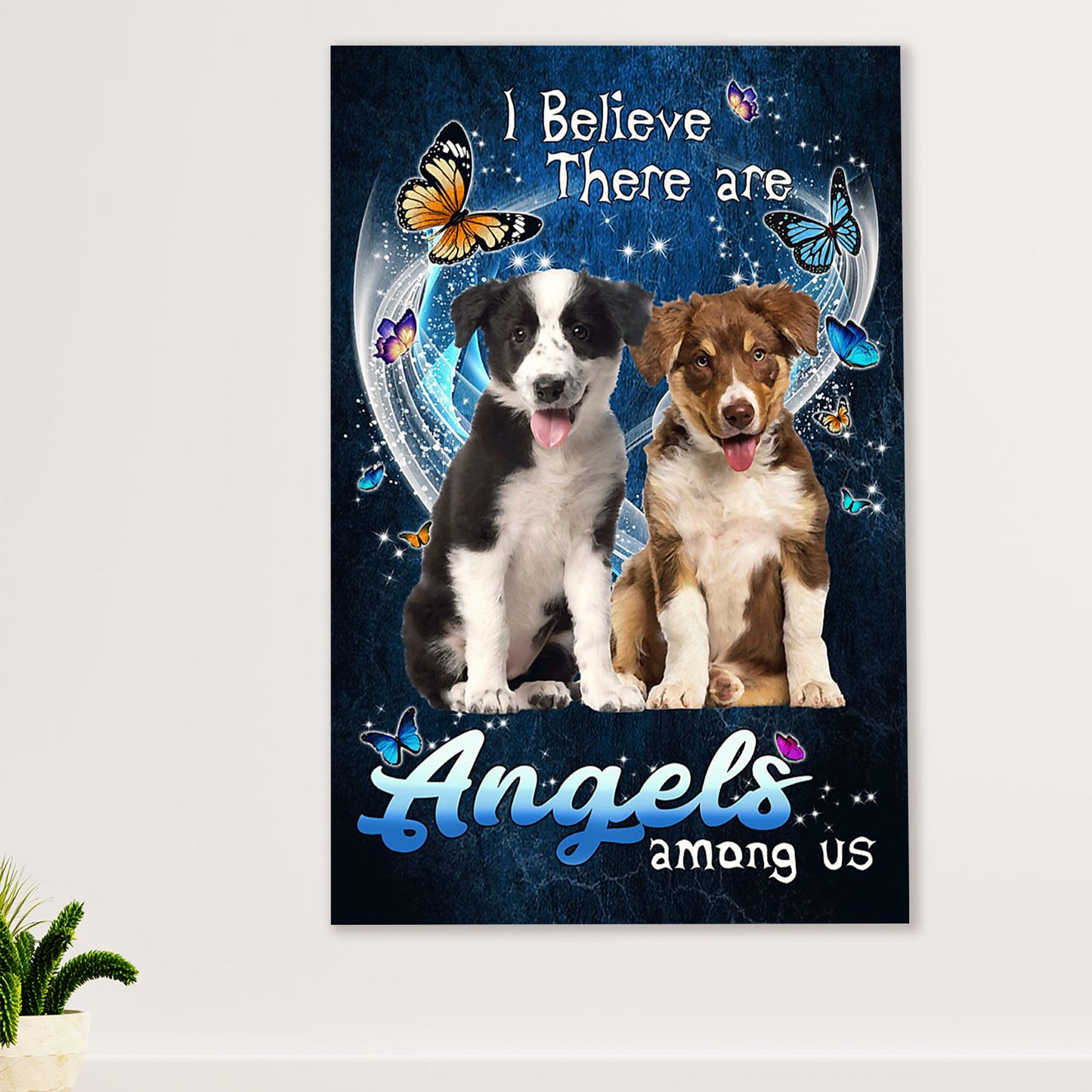 Cute Border Collie Dog Poster Prints | Angels Among Us | Wall Art Gift for Puppies Merle Collie Lover