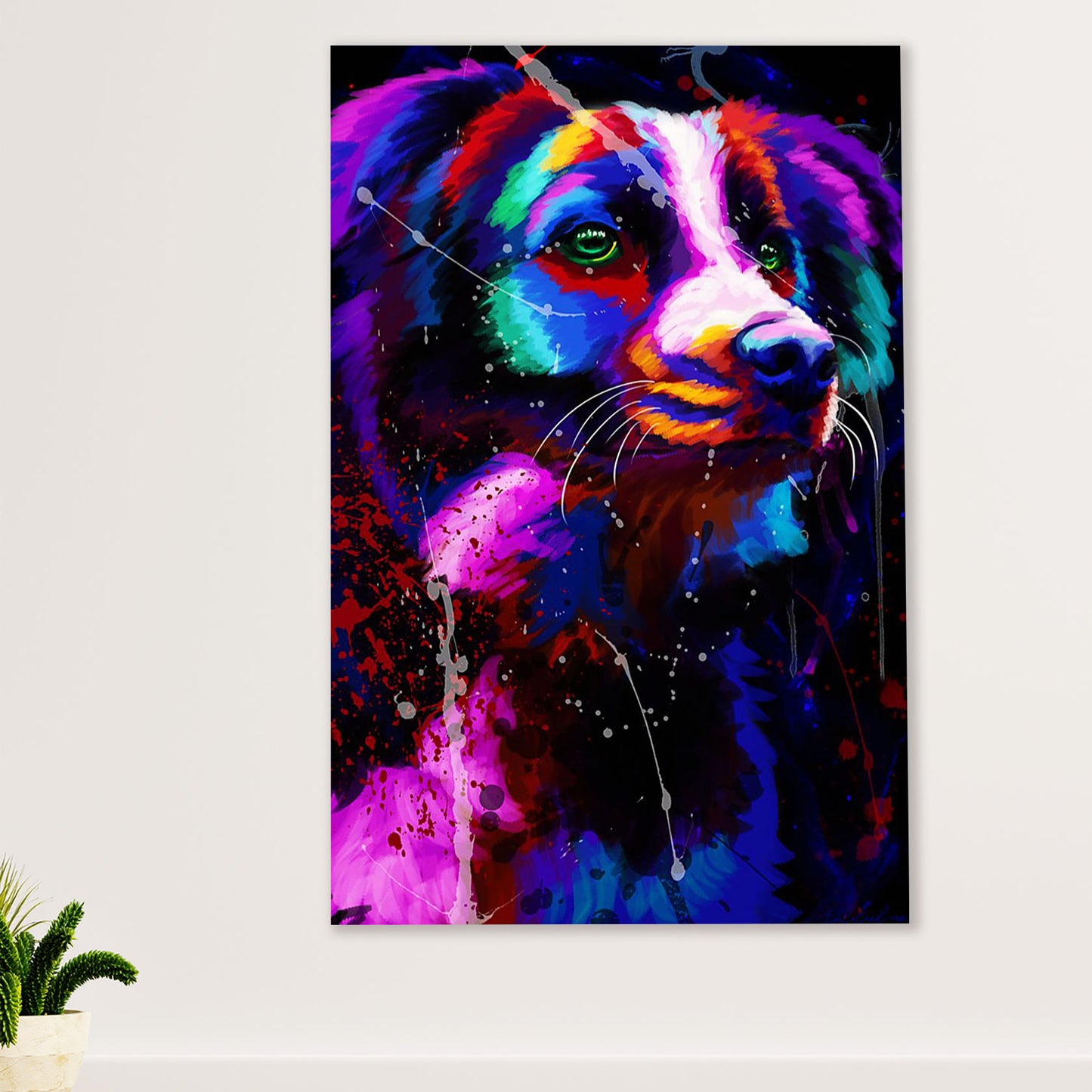 Cute Border Collie Dog Canvas Wall Art Prints | Watercolor Painting | Gift for Merle Collie Lover