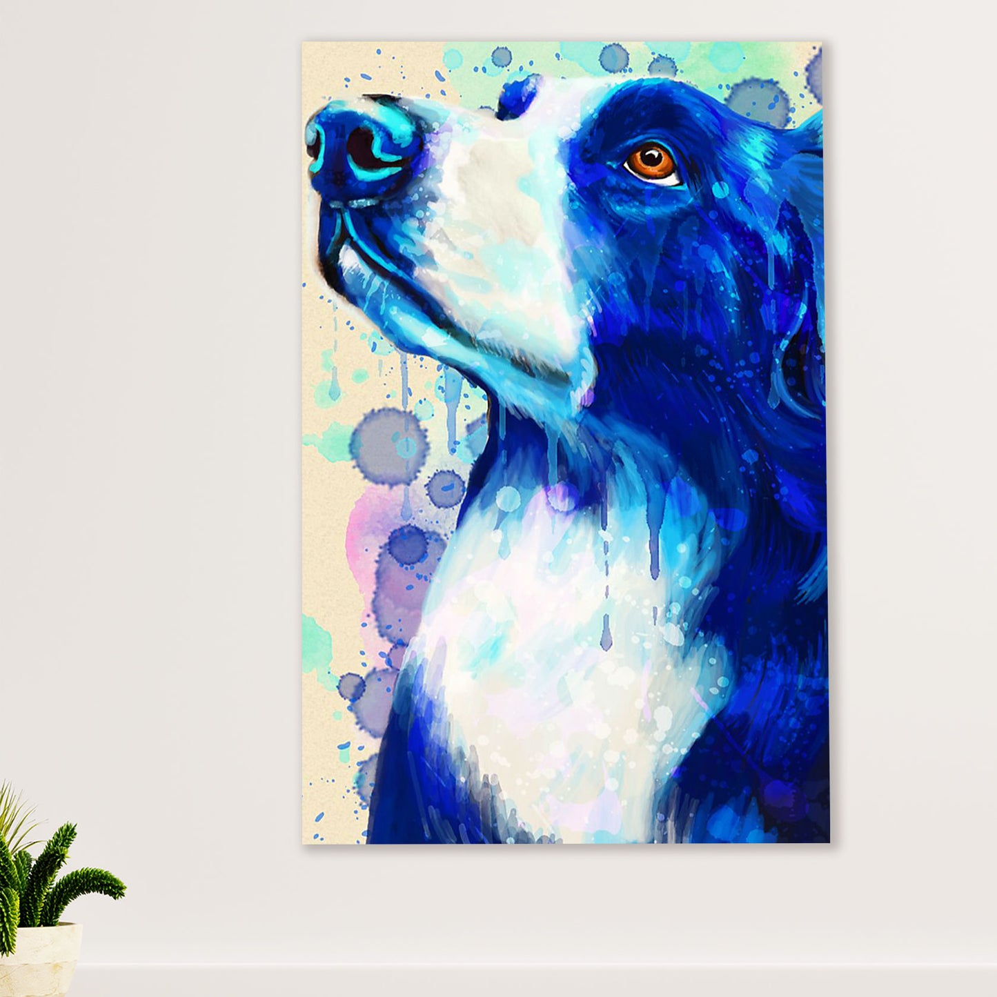 Cute Border Collie Dog Canvas Wall Art Prints | Watercolor Painting | Gift for Merle Collie Lover