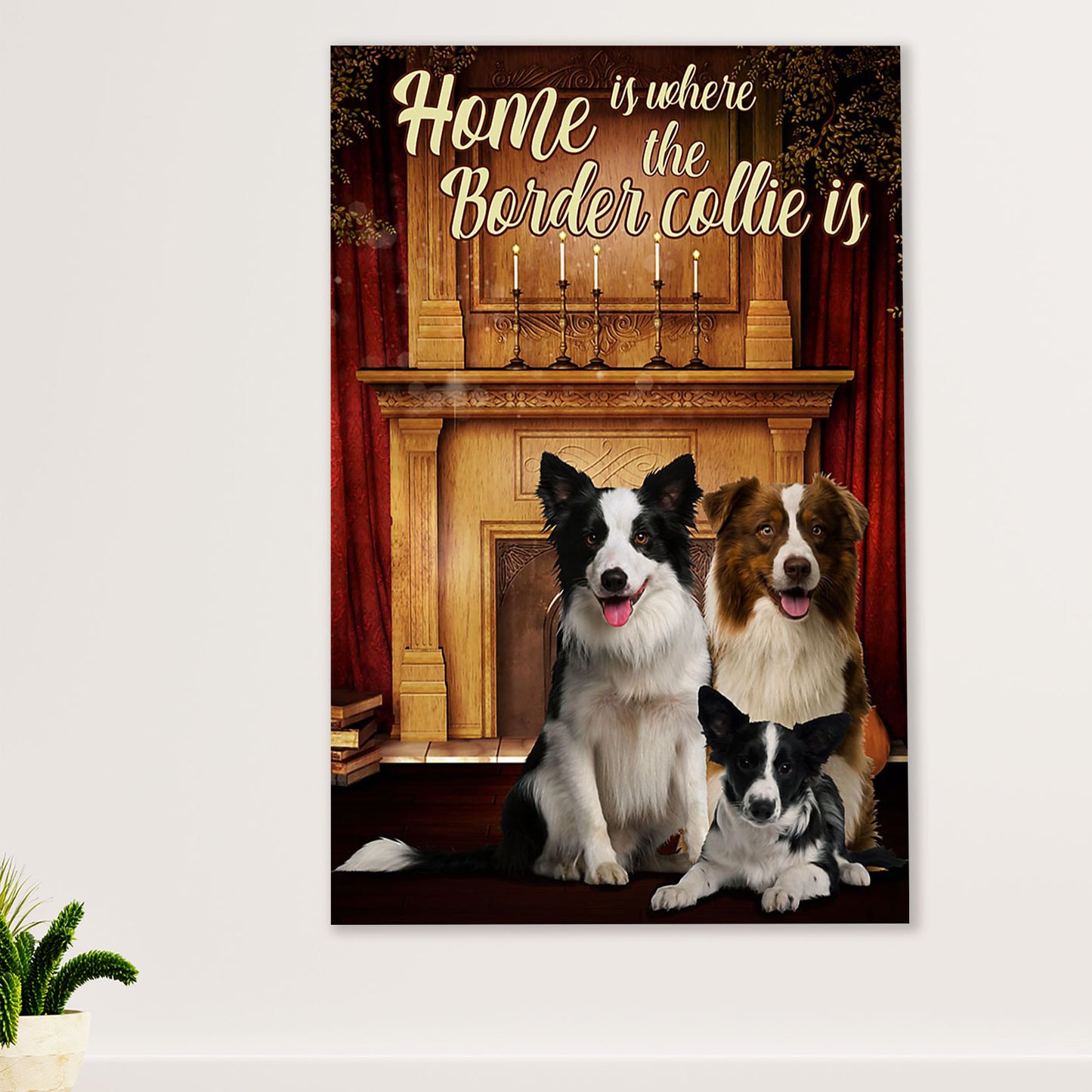 Cute Border Collie Dog Poster Prints | Home Is Where | Wall Art Gift for Puppies Merle Collie Lover