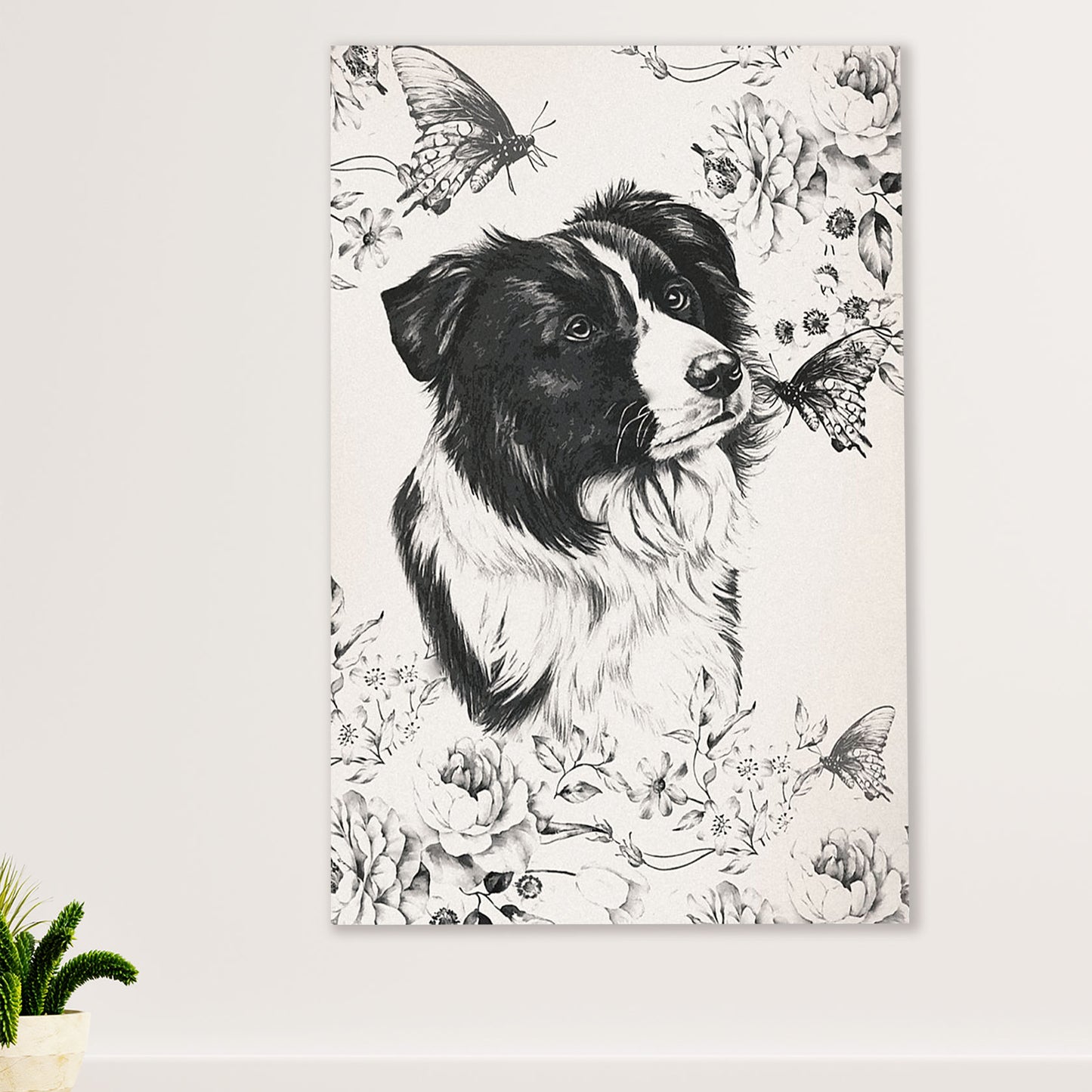 Cute Border Collie Dog Canvas Wall Art Prints | Pencil Collie Painting | Gift for Merle Collie Lover