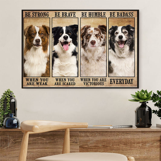 Cute Border Collie Canvas Wall Art Prints | Be Strong Be Humble | Gift for Puppies Merle Collie Lover