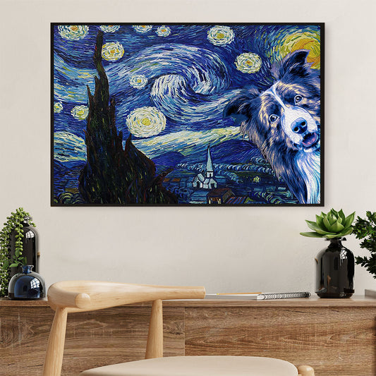 Cute Border Collie Canvas Wall Art Prints | Starry Collie Night | Gift for Puppies Merle Collie Lover