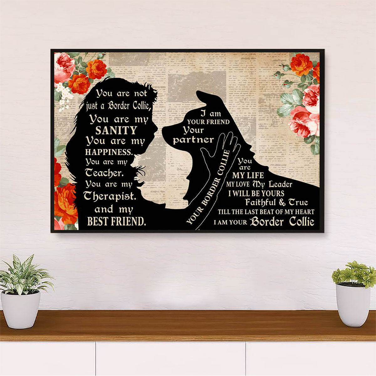 Cute Border Collie Canvas Wall Art Prints | Daughter & Dog | Gift for Puppies Merle Collie Lover