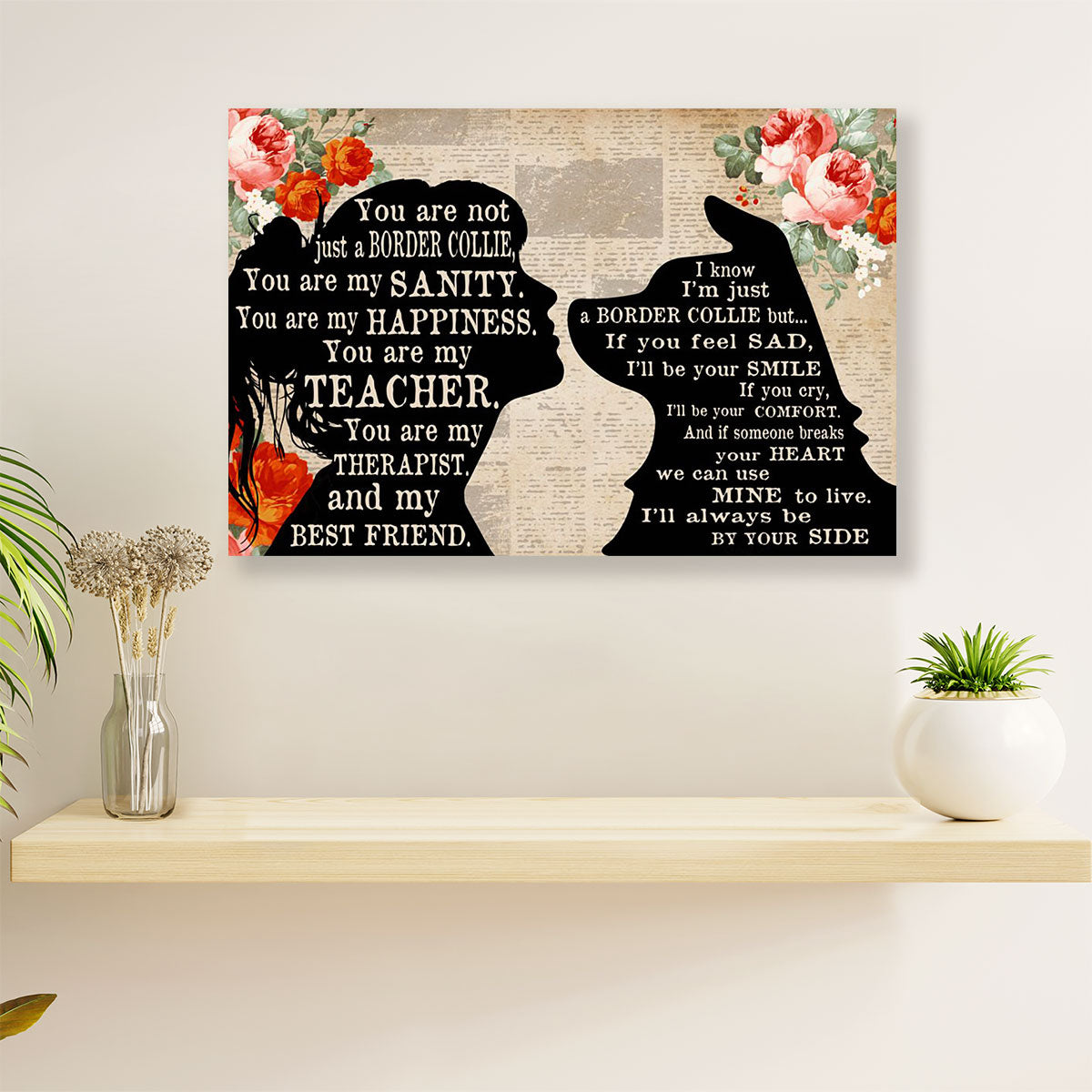 Cute Border Collie Canvas Wall Art Prints | Dog & Mom | Gift for Puppies Merle Collie Lover