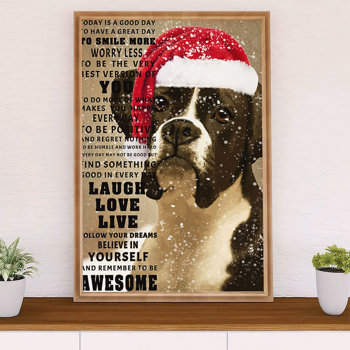 Funny Cute Boxer Poster | Christmas Dog | Wall Art Gift for Brindle Boxador Puppies Lover