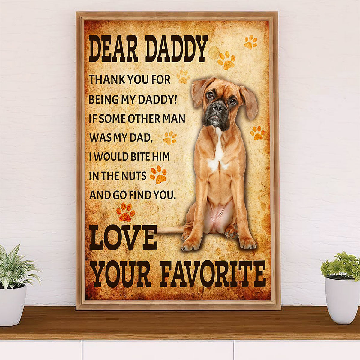 Funny Cute Boxer Poster | From Boxer To Daddy | Wall Art Gift for Brindle Boxador Puppies Lover
