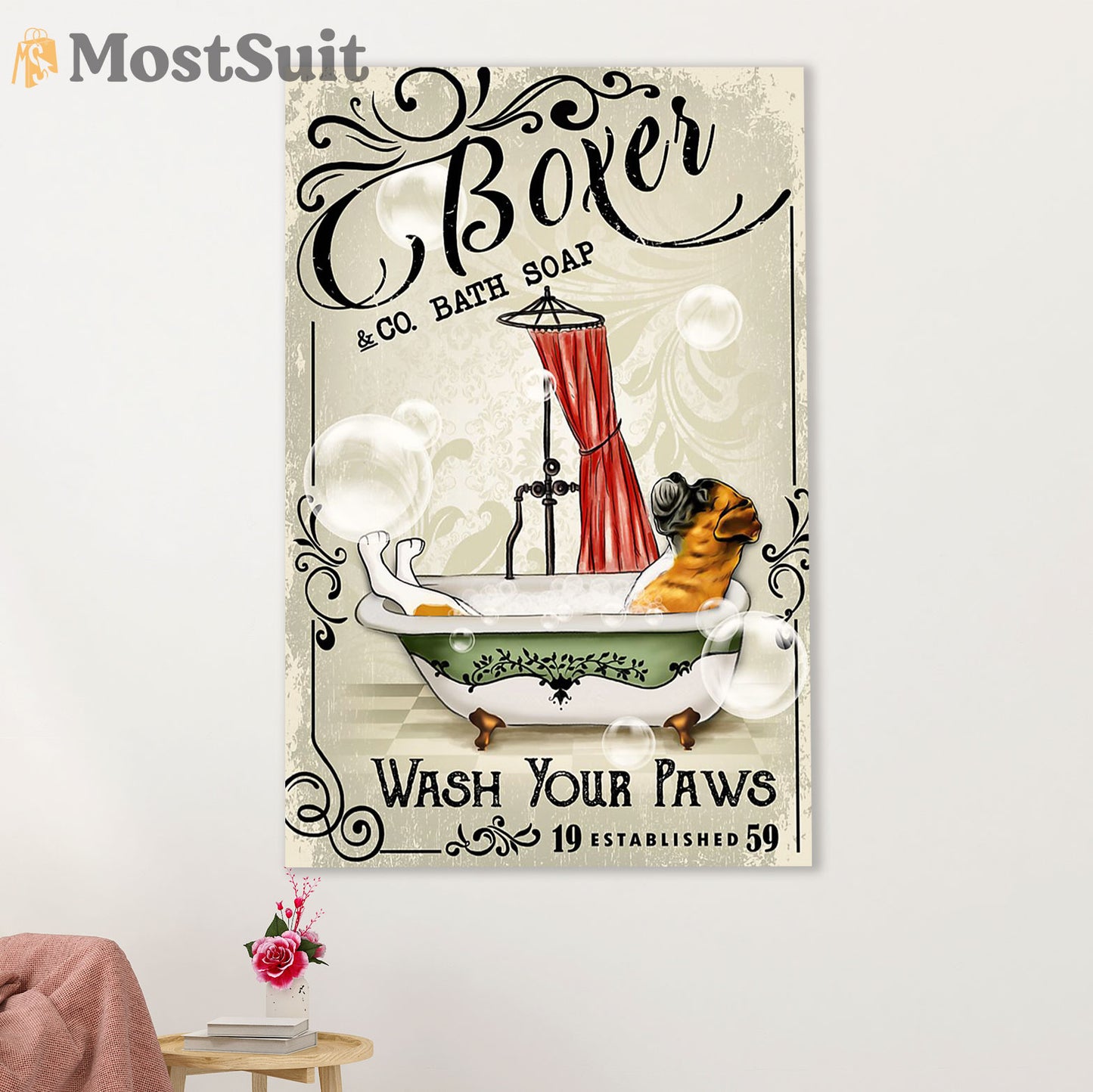 Funny Cute Boxer Poster | Bath Soap | Wall Art Gift for Brindle Boxador Puppies Lover