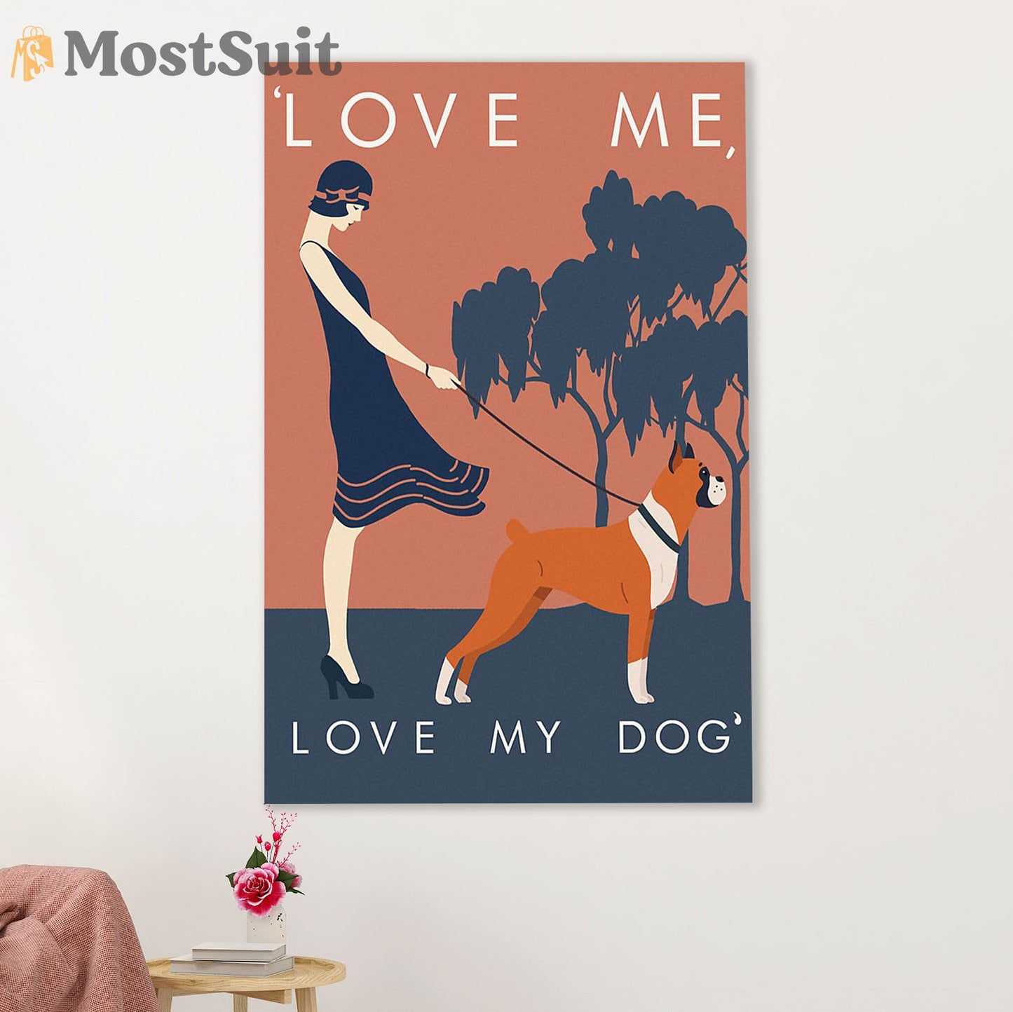 Funny Cute Boxer Canvas Wall Art Prints | Love Me Love My Dog | Gift for Brindle Boxador Dog Lover