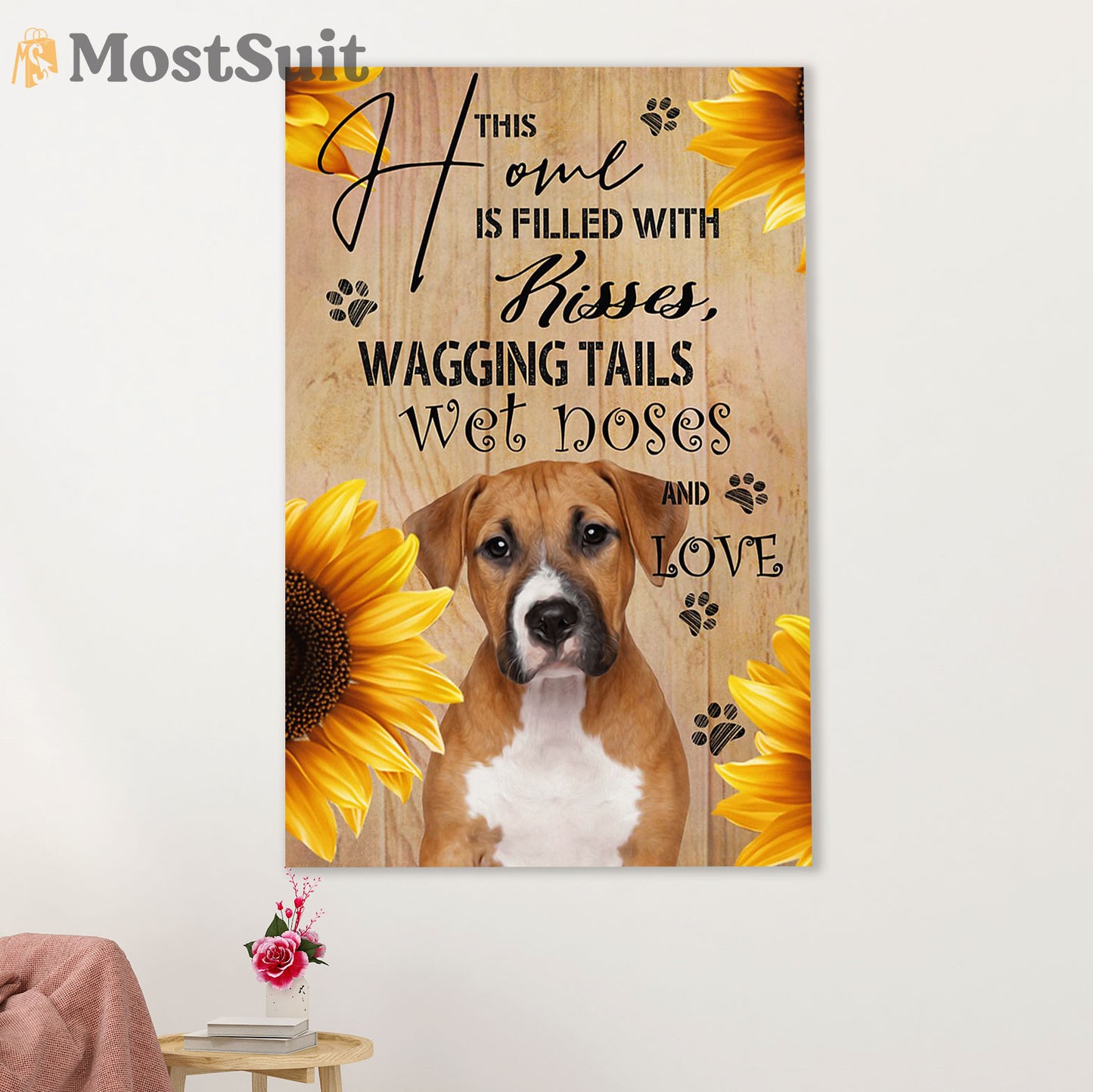 Funny Cute Boxer Canvas Wall Art Prints | Sunflower Dog | Gift for Brindle Boxador Dog Lover