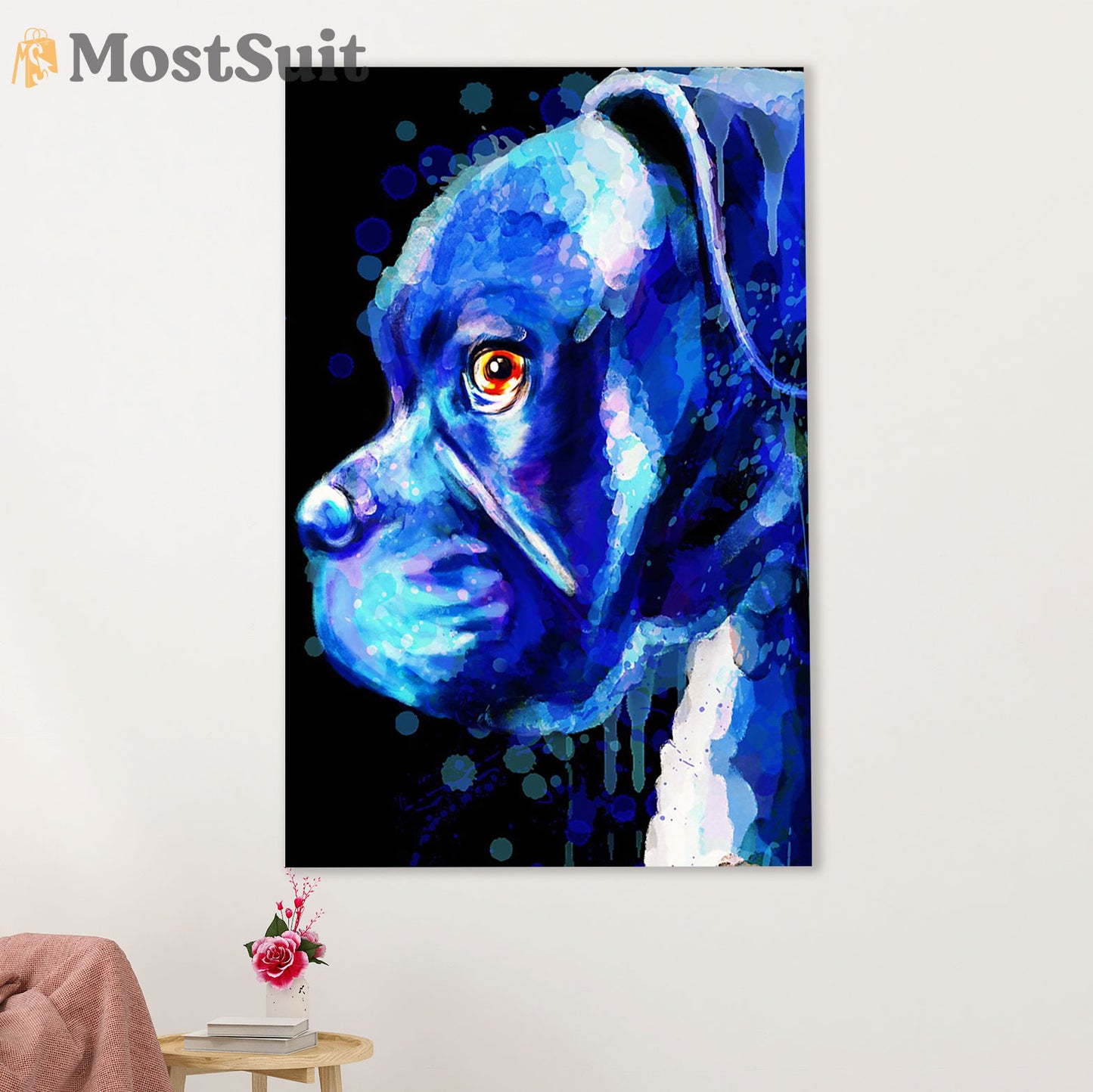 Funny Cute Boxer Poster | Watercolor Dog Painting | Wall Art Gift for Brindle Boxador Puppies Lover