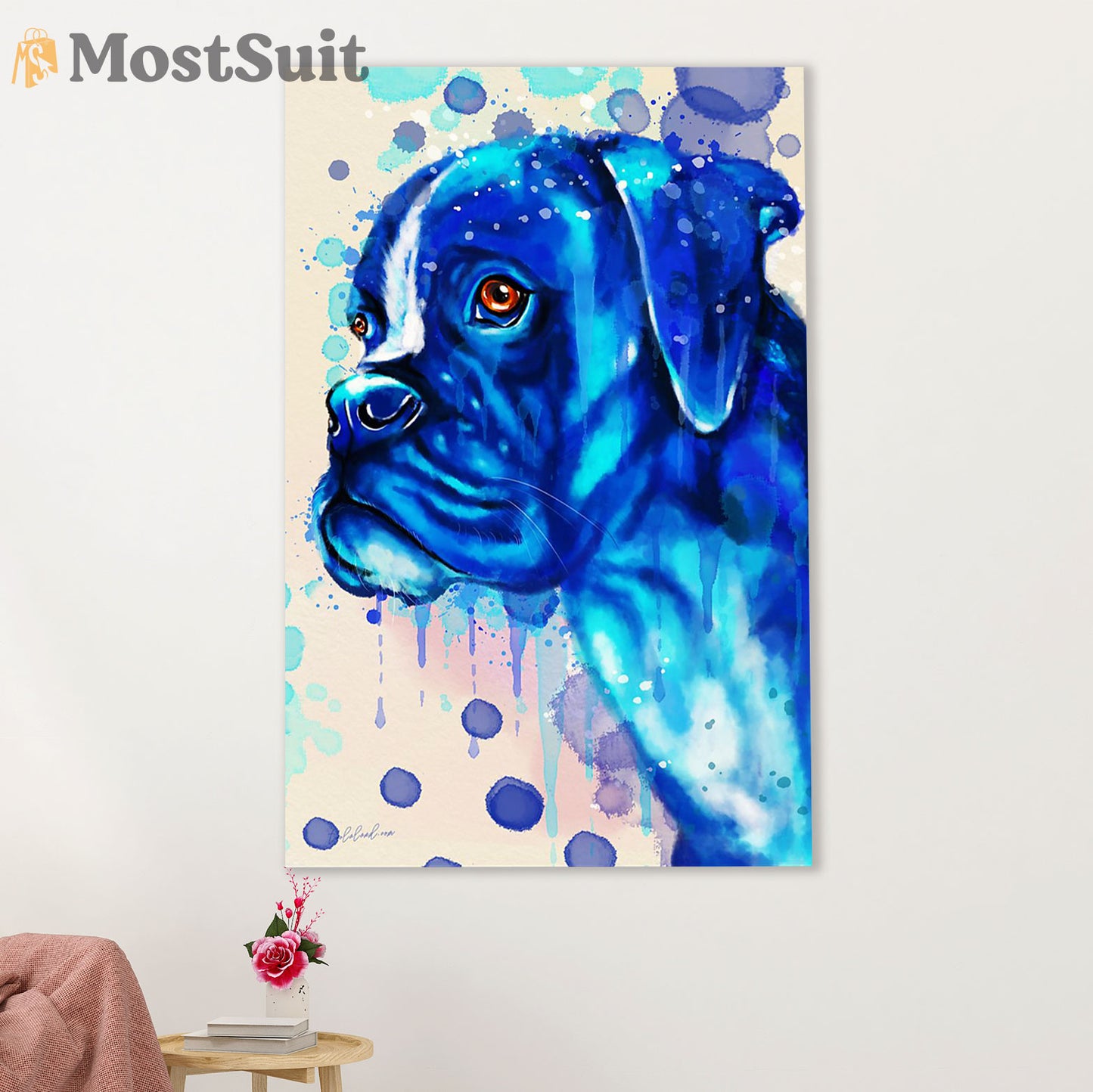 Funny Cute Boxer Poster | Watercolor Dog Painting | Wall Art Gift for Brindle Boxador Puppies Lover