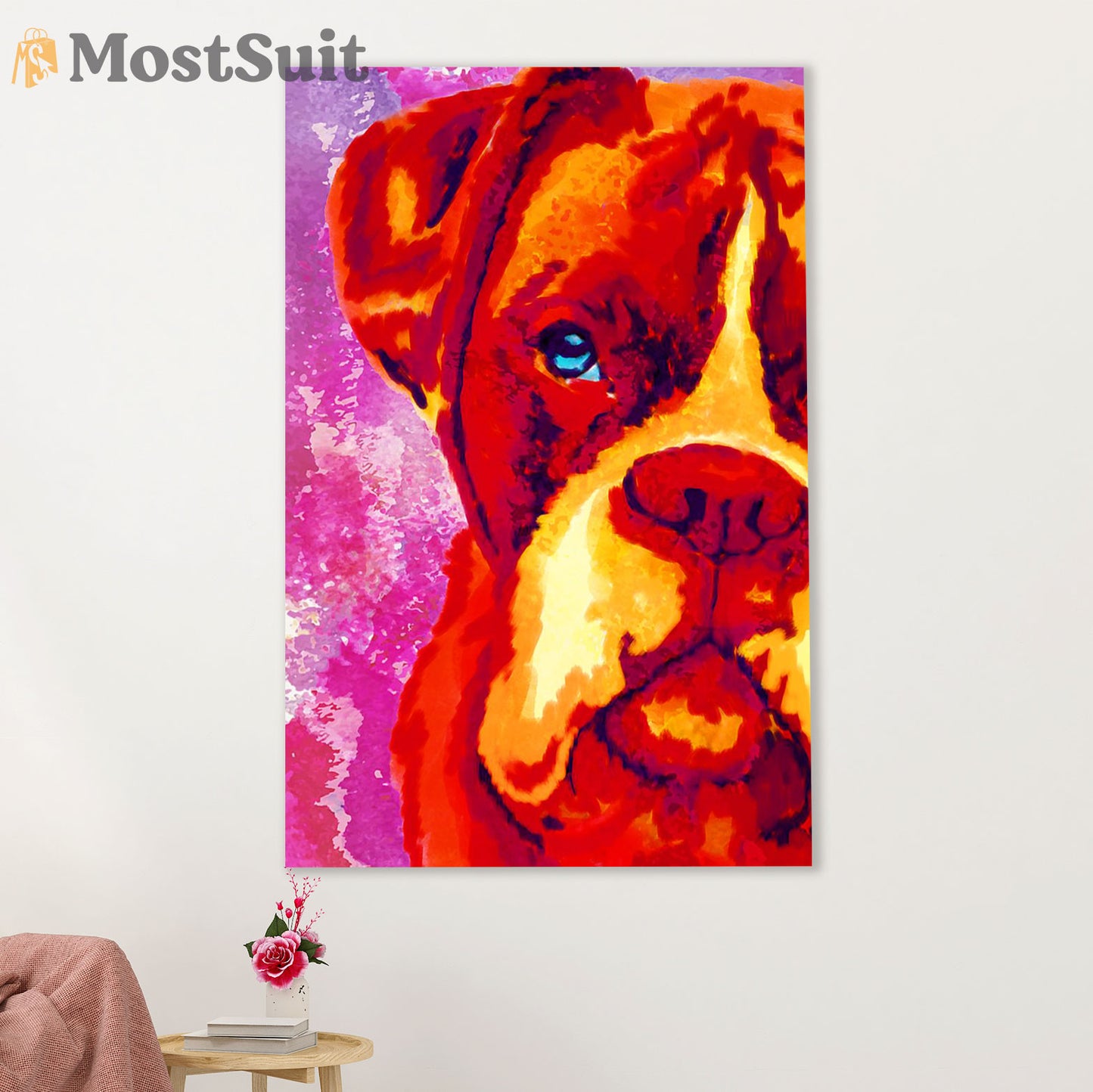 Funny Cute Boxer Poster | Dog Colorful Painting | Wall Art Gift for Brindle Boxador Puppies Lover