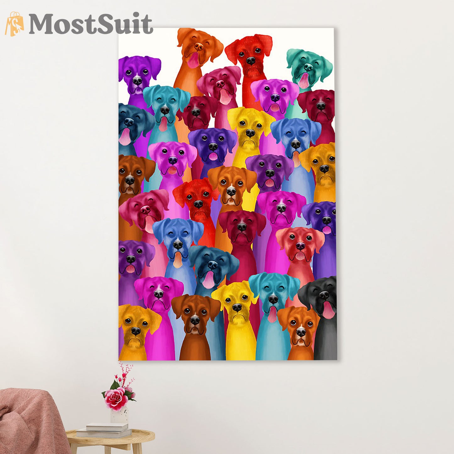 Funny Cute Boxer Poster | Multi Dog | Wall Art Gift for Brindle Boxador Puppies Lover
