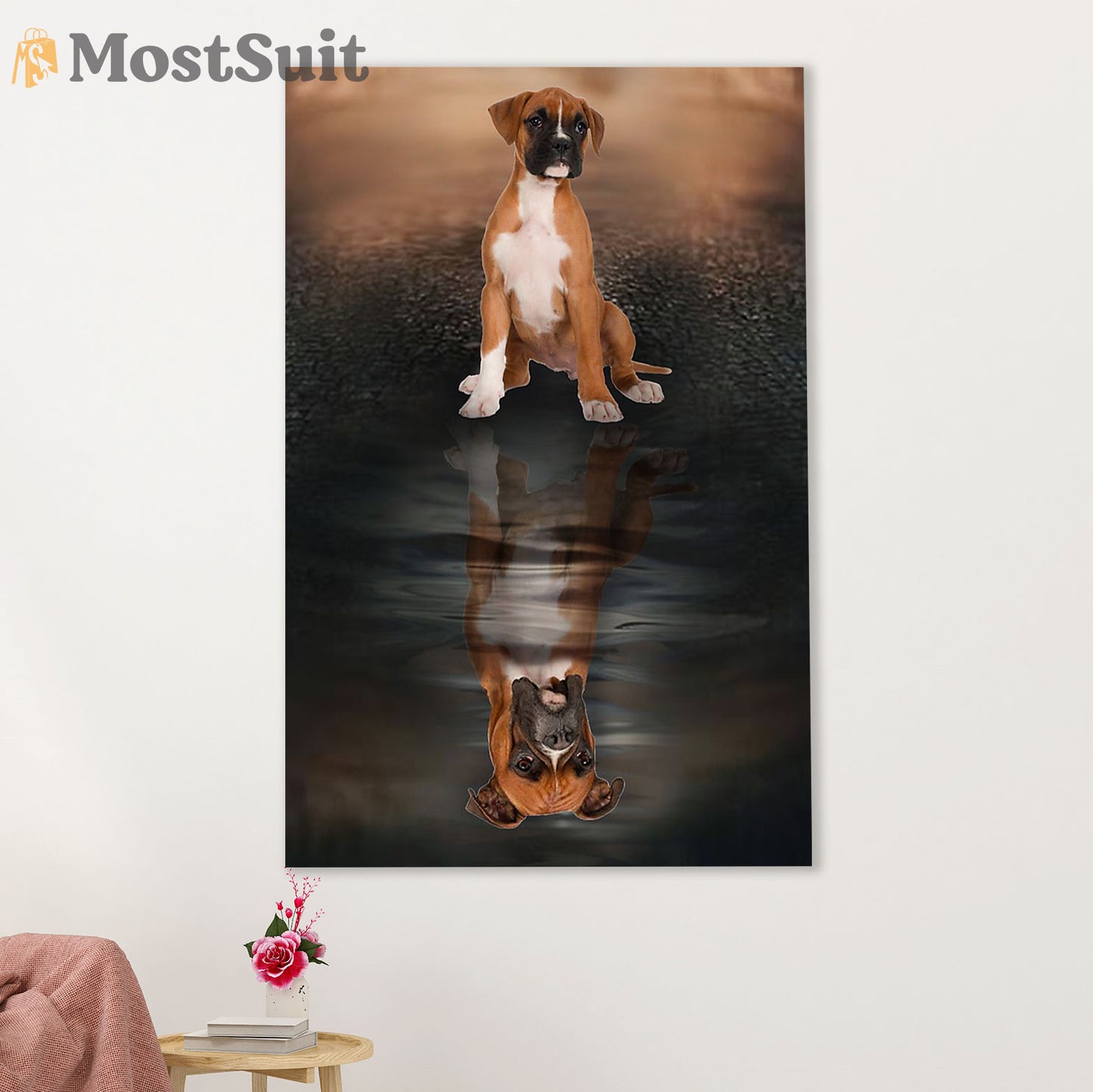 Funny Cute Boxer Poster | Dog Reflection | Wall Art Gift for Brindle Boxador Puppies Lover