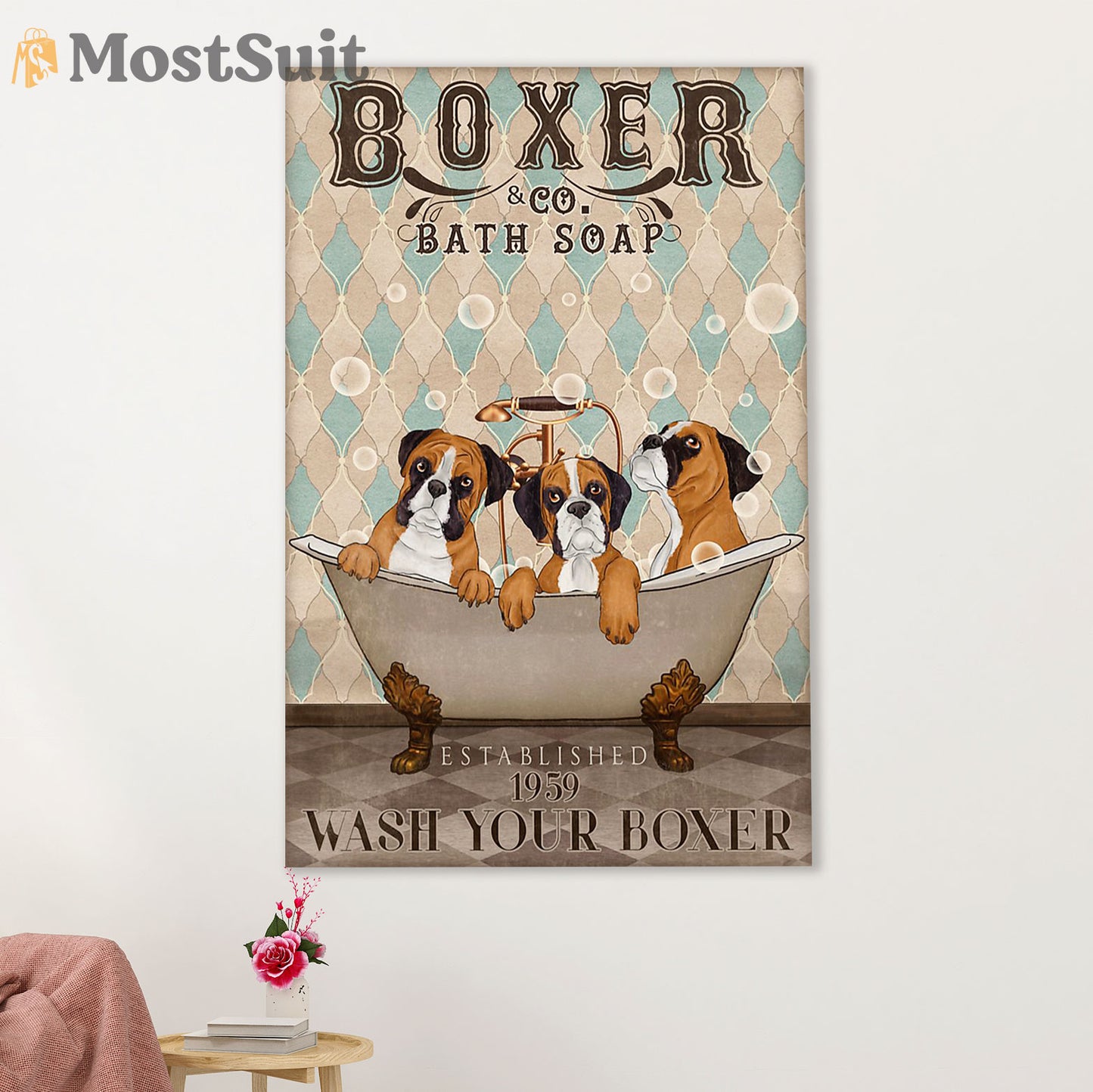 Funny Cute Boxer Poster | Bath Soap | Wall Art Gift for Brindle Boxador Puppies Lover