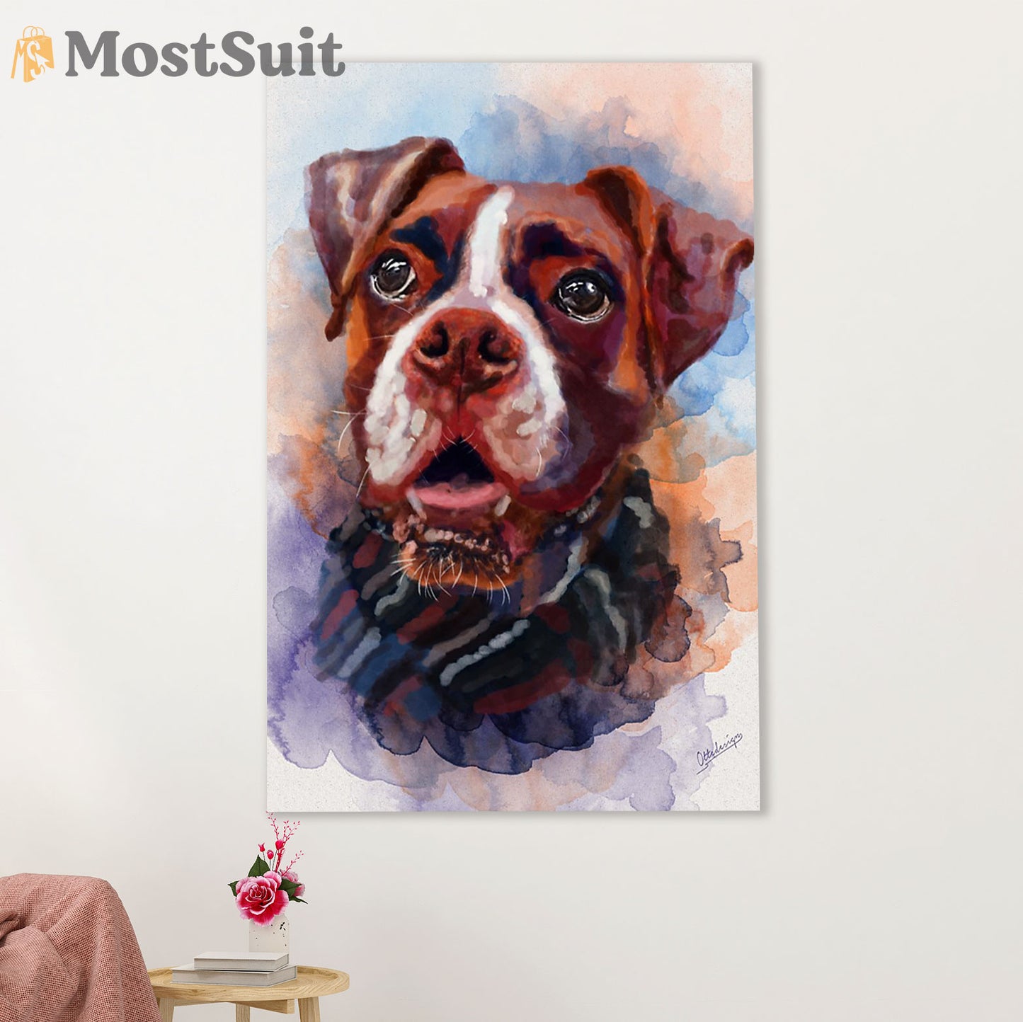 Funny Cute Boxer Poster | Potrait Dog Painting | Wall Art Gift for Brindle Boxador Puppies Lover