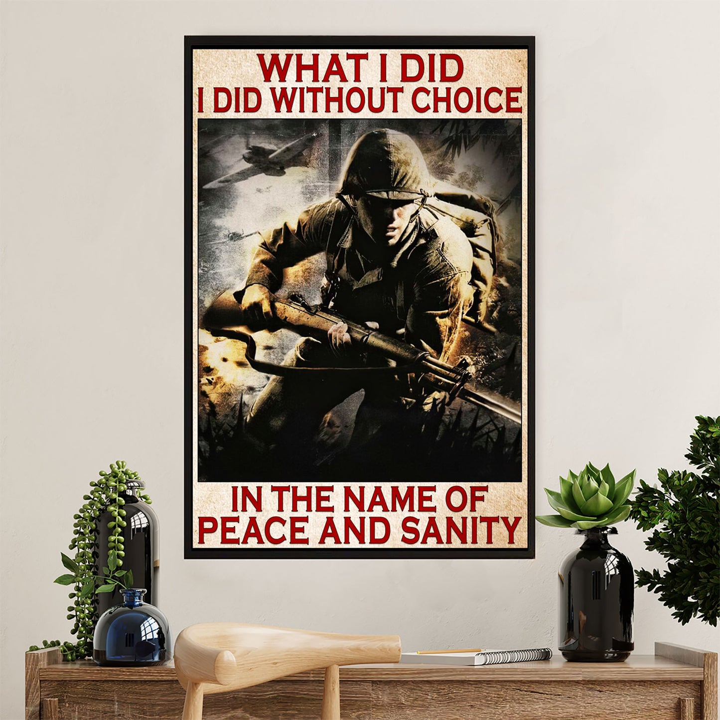 US Army Military Canvas Wall Art | Name Of Peace & Sanity | American Independence Day Gift for Soldiers