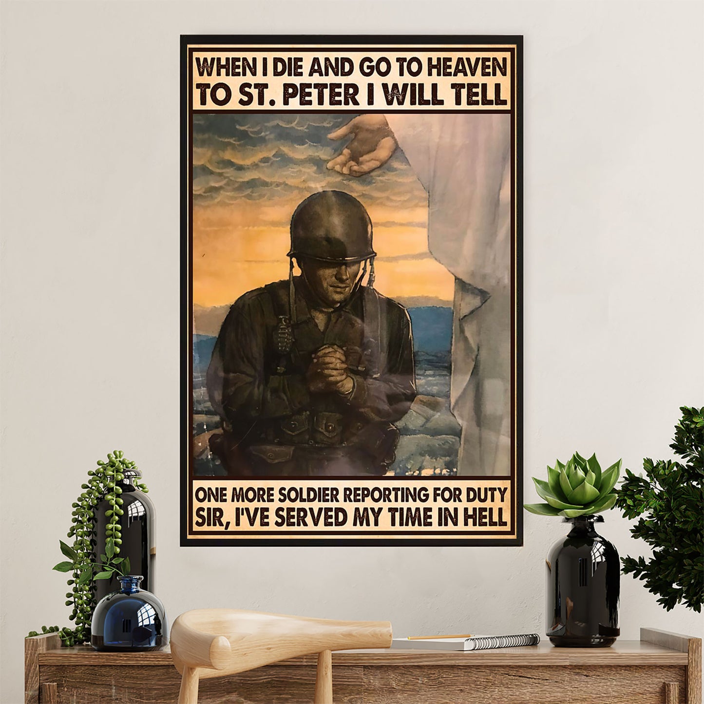 US Army Military Canvas Wall Art | Soldier Goes To Heaven | American Independence Day Gift for Soldiers