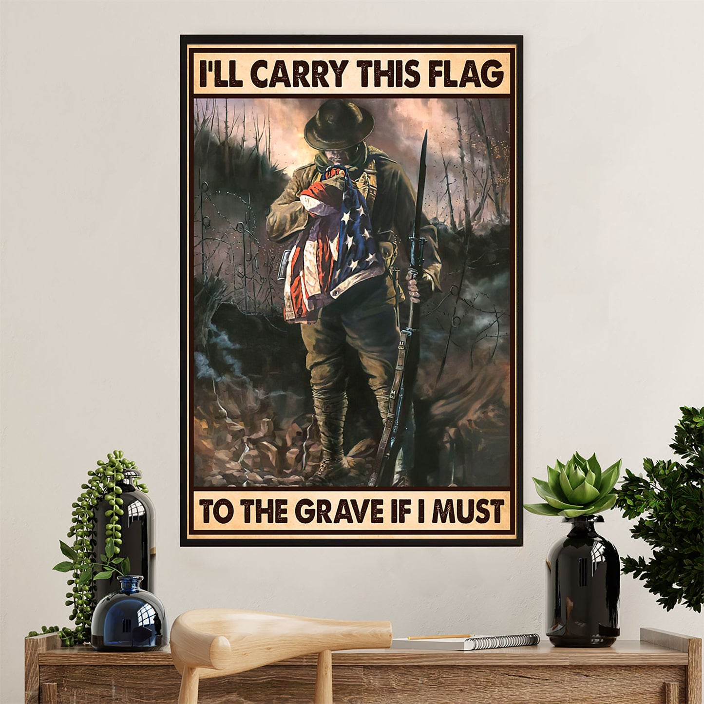 US Army Military Canvas Wall Art | Carry This US Flag | American Independence Day Gift for Soldiers
