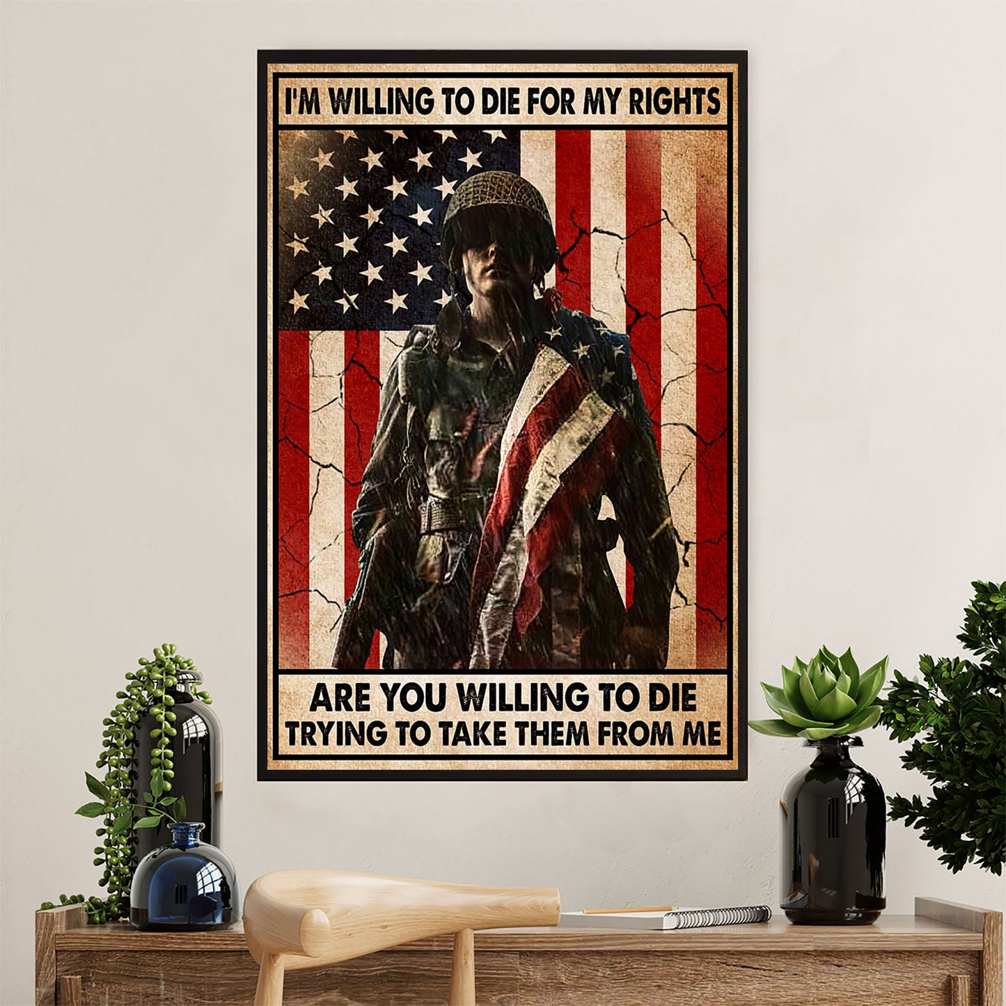US Army Military Canvas Wall Art | Die For My Rights | American Independence Day Gift for Soldiers