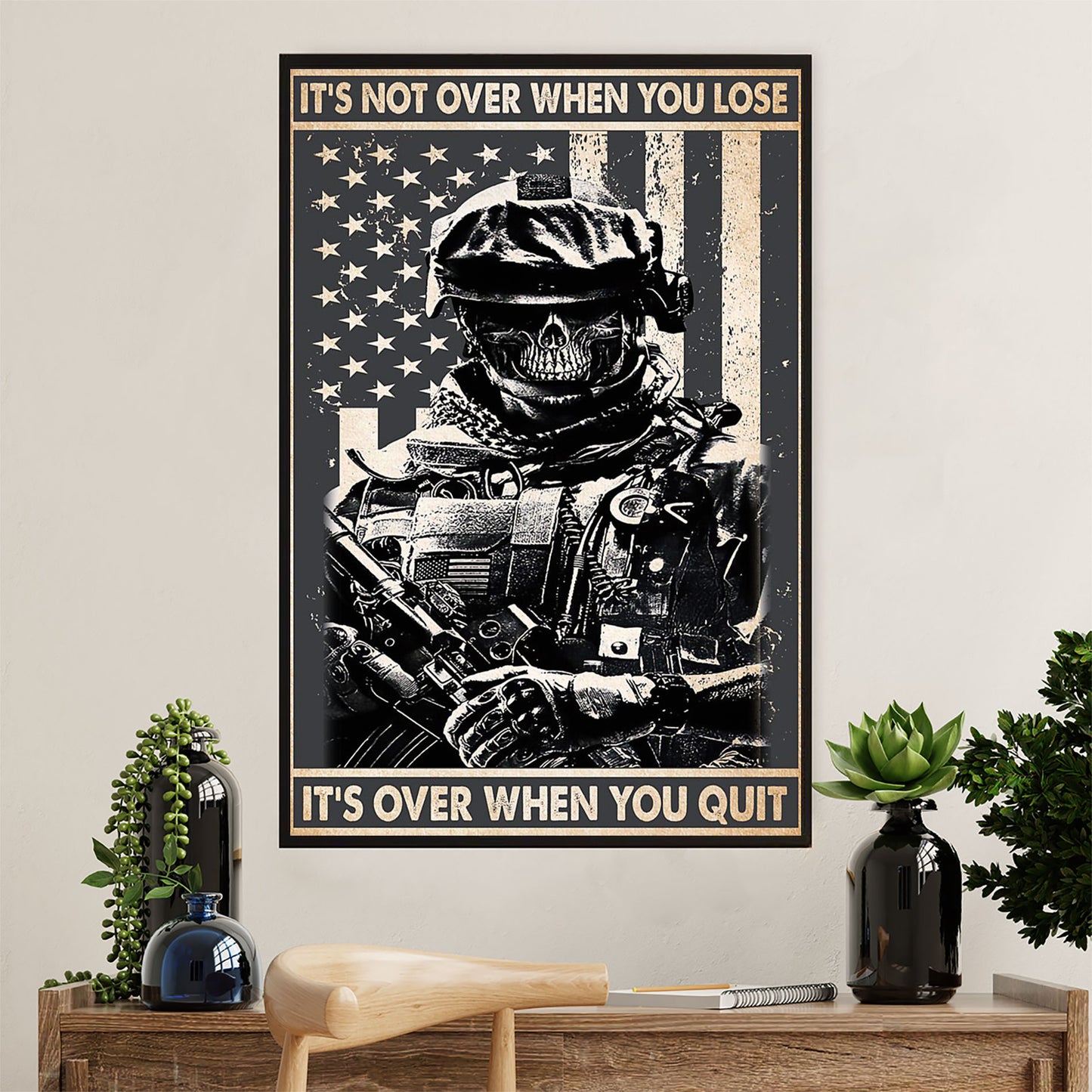 US Army Military Canvas Wall Art | It's Over When You Quit | American Independence Day Gift for Soldiers