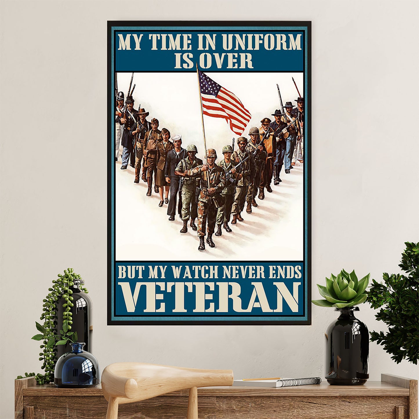 US Army Military Canvas Wall Art | Veteran US Uniform | American Independence Day Gift for Soldiers