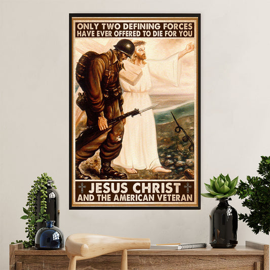 US Army Military Poster Wall Art | Jesus Christ & Veteran | American Independence Day Gift for Soldiers