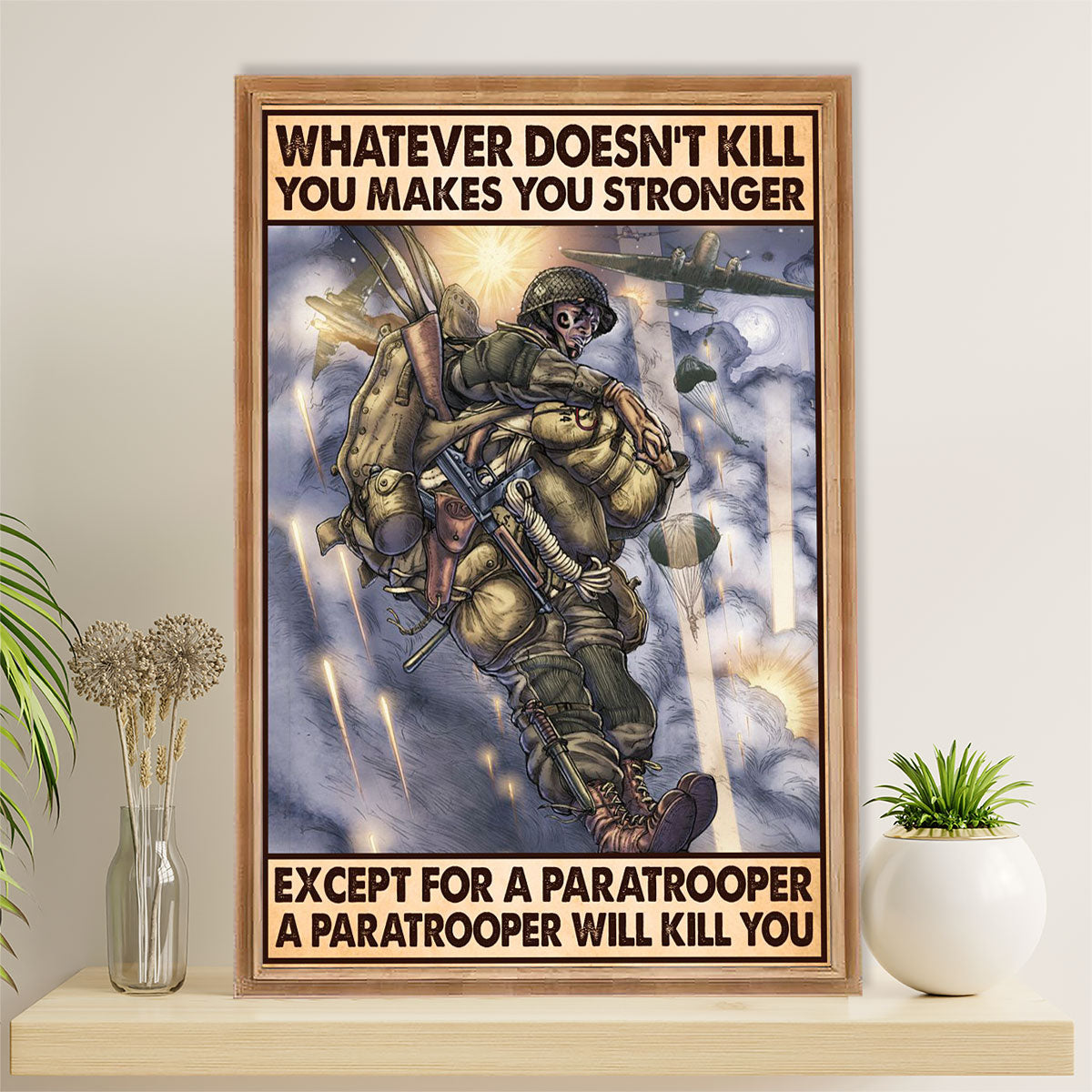 US Army Military Poster Wall Art | Paratrooper | American Independence Day Gift for Soldiers