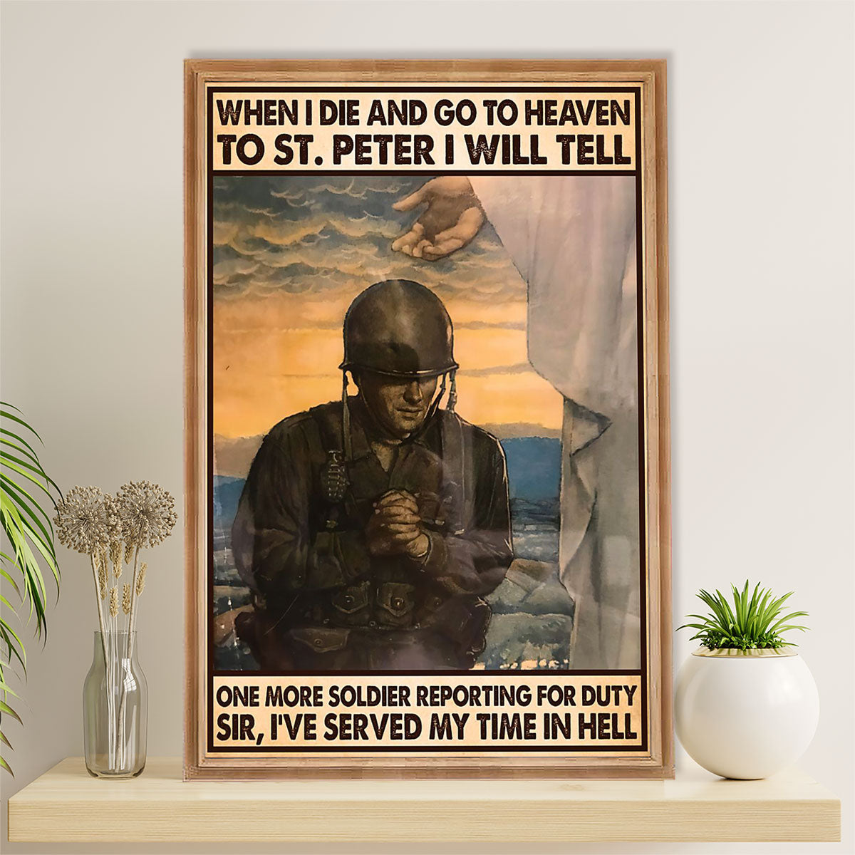 US Army Military Canvas Wall Art | Soldier Goes To Heaven | American Independence Day Gift for Soldiers