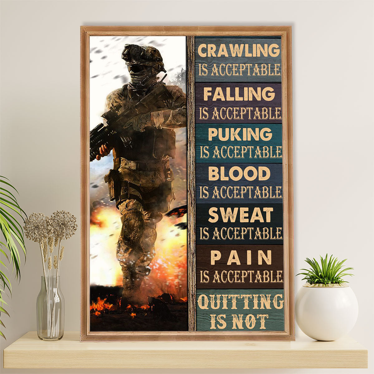 US Army Military Poster Wall Art | Quitting Is Not Acceptable | American Independence Day Gift for Soldiers