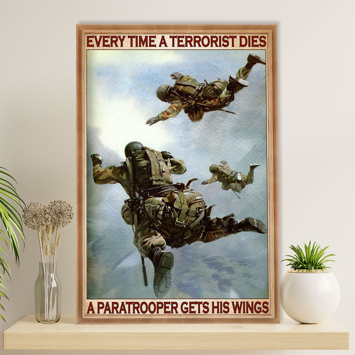 US Army Military Poster Wall Art | Paratrooper Gets His Wings | American Independence Day Gift for Soldiers