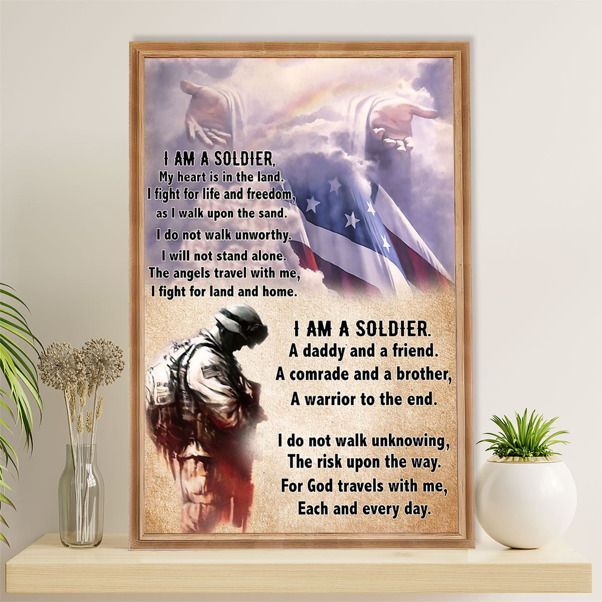 US Army Military Poster Wall Art | I Am A Soldier | American Independence Day Gift for Soldiers