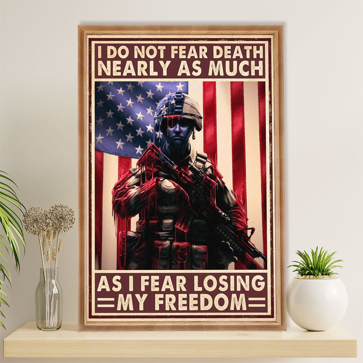 US Army Military Poster Wall Art | US Flag Soldier | American Independence Day Gift for Soldiers