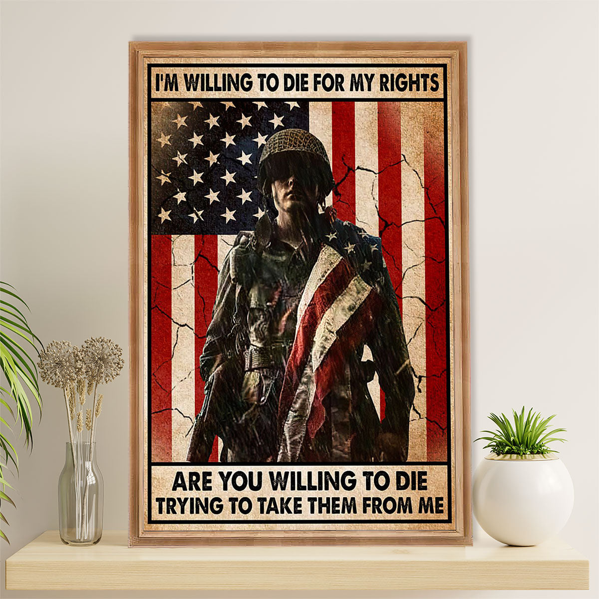 US Army Military Canvas Wall Art | Die For My Rights | American Independence Day Gift for Soldiers