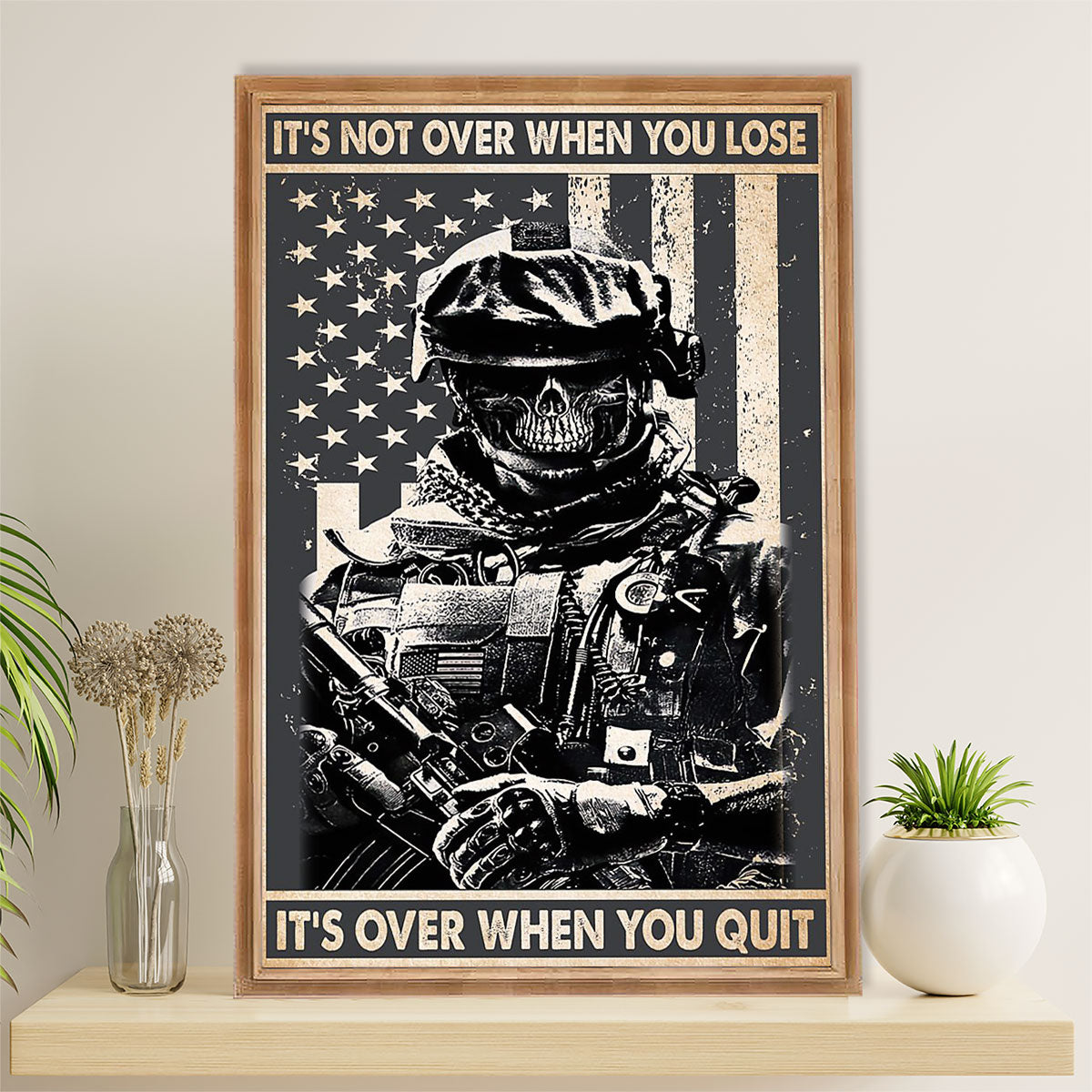 US Army Military Canvas Wall Art | It's Over When You Quit | American Independence Day Gift for Soldiers