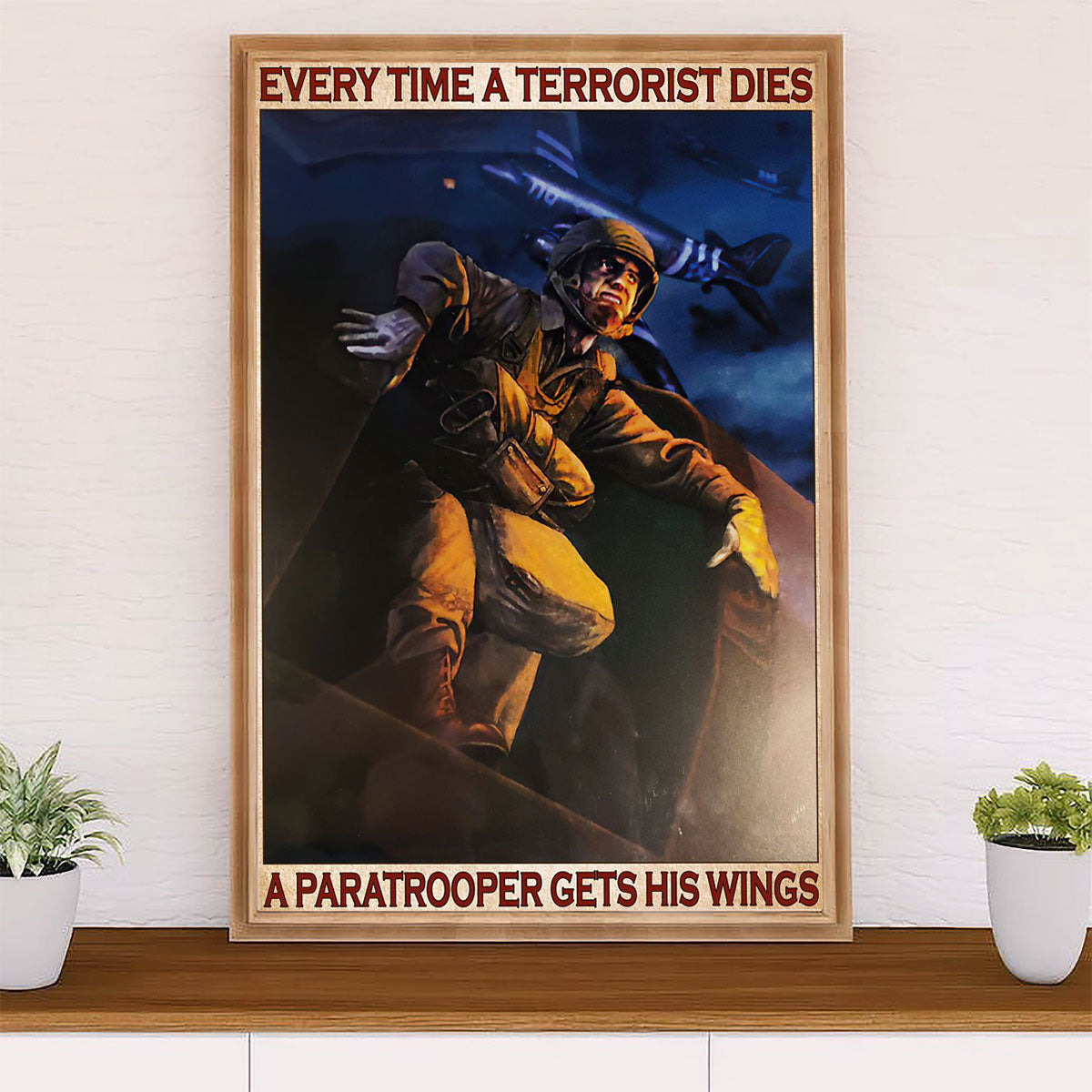 US Army Military Poster Wall Art | Paratrooper Gets His Wings | American Independence Day Gift for Soldiers