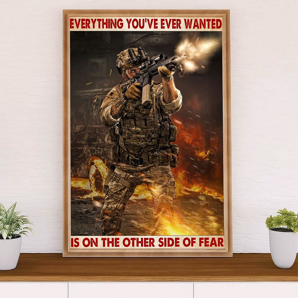 US Army Military Poster Wall Art | Other Side Of Fear | American Independence Day Gift for Soldiers