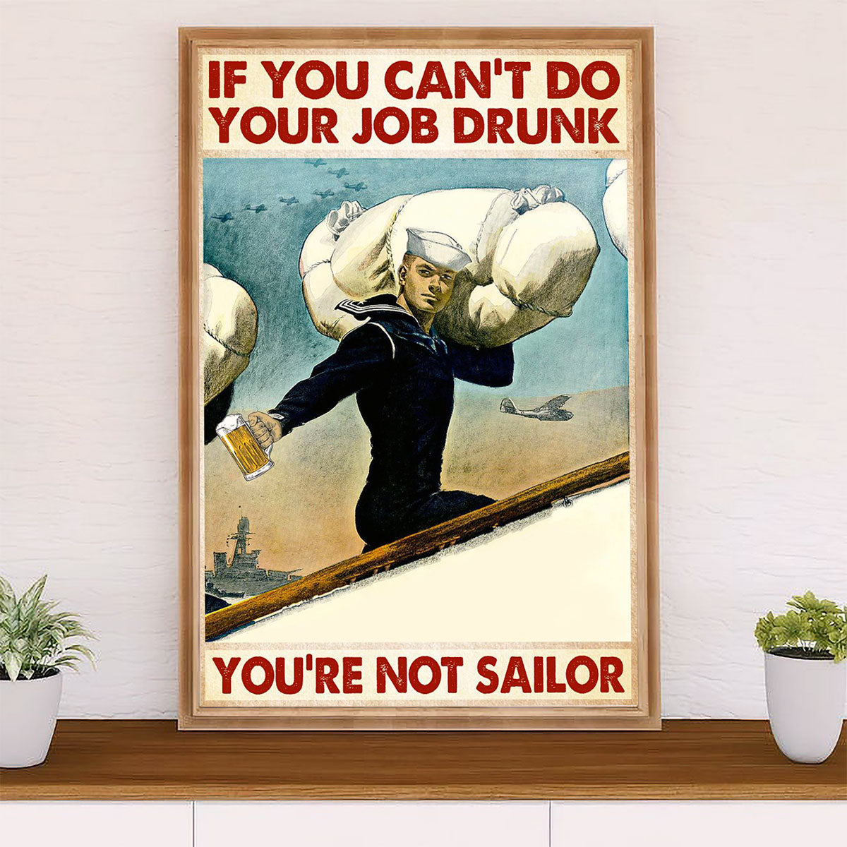US Army Military Poster Wall Art | Drunk Sailor | American Independence Day Gift for Soldiers