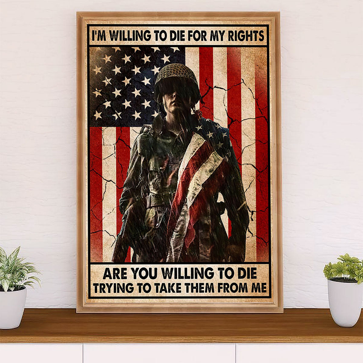 US Army Military Canvas Wall Art | Die For My Rights | American Independence Day Gift for Soldiers