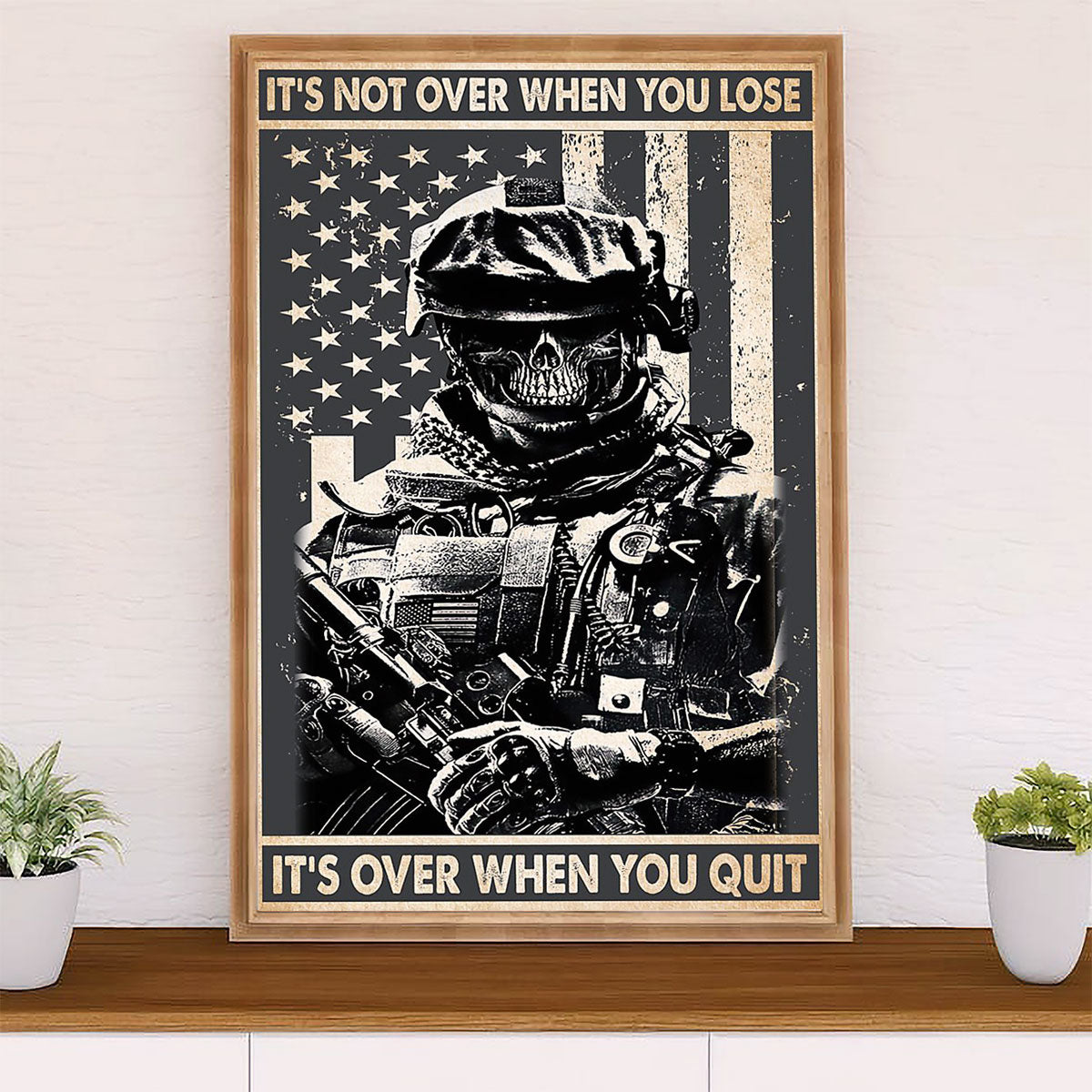 US Army Military Canvas Wall Art | It's Over When You Quit | American Independence Day Gift for Soldiers