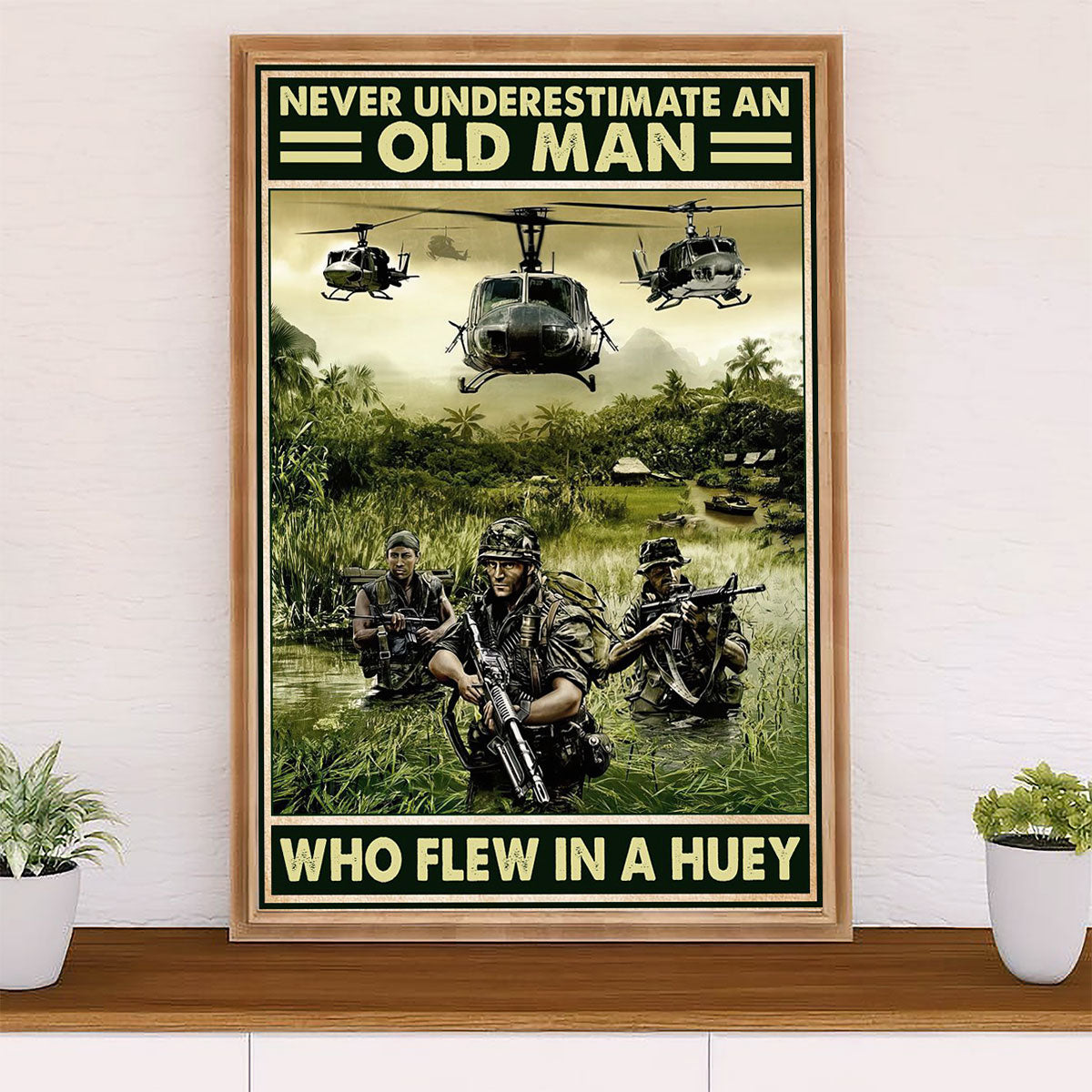 US Army Military Poster Wall Art | Old Man Who Flew In A Huey | American Independence Day Gift for Soldiers