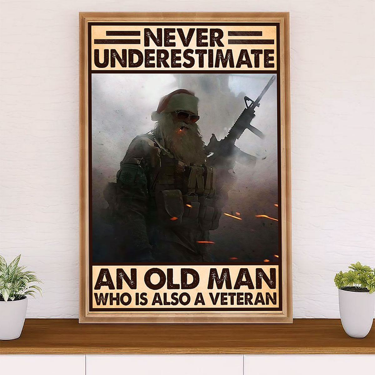 US Army Military Canvas Wall Art | Old Man Veteran | American Independence Day Gift for Soldiers