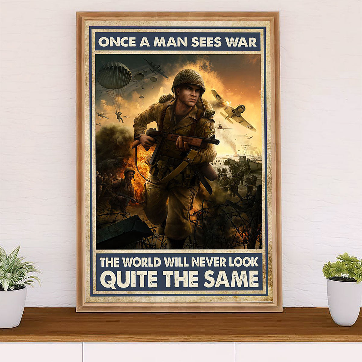 US Army Military Canvas Wall Art | A Man Sees War | American Independence Day Gift for Soldiers