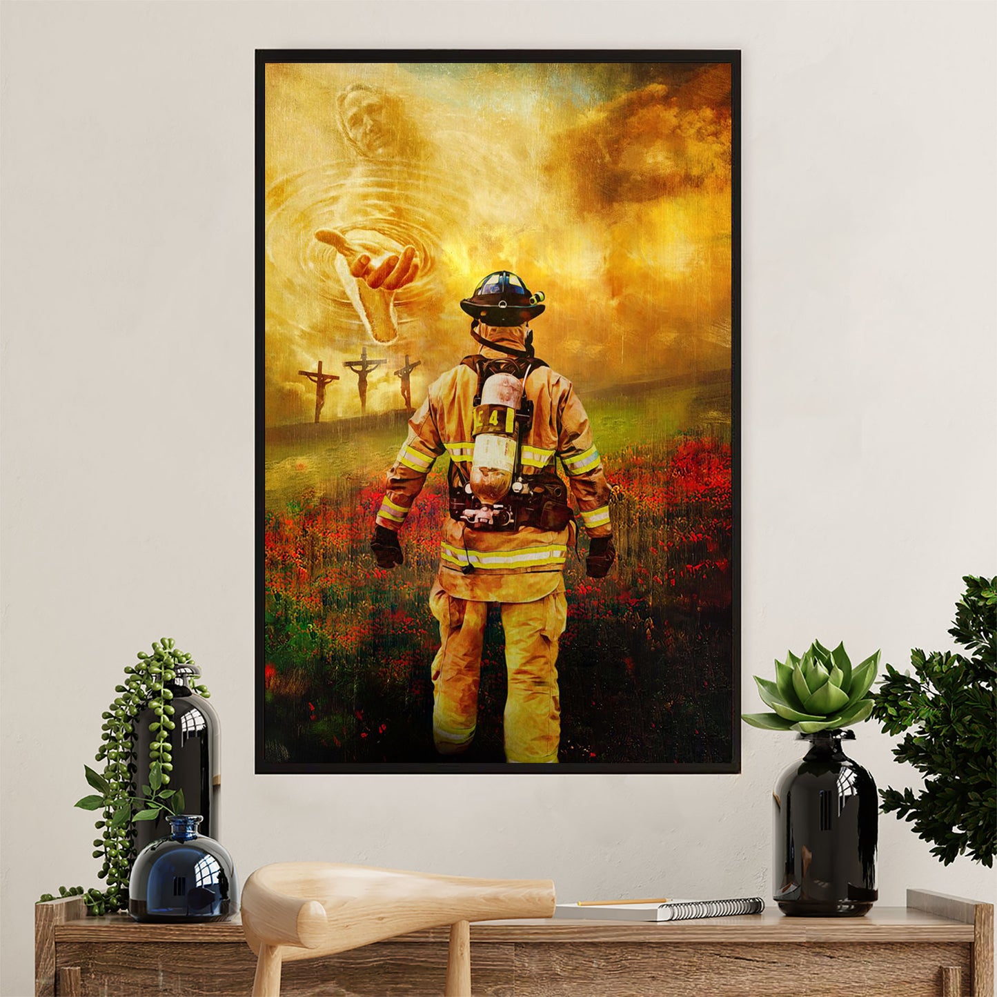 Firefighter Pride Canvas Wall Art Prints | God Bless | American Independence Day Gift for Fireman