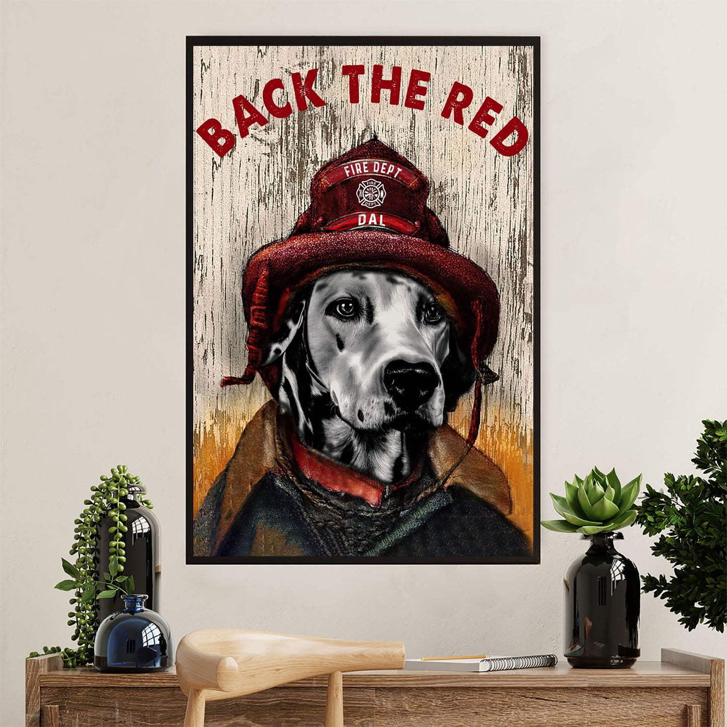 Firefighter Pride Poster Wall Art | Back The Red Dog | American Independence Day Gift for Fireman