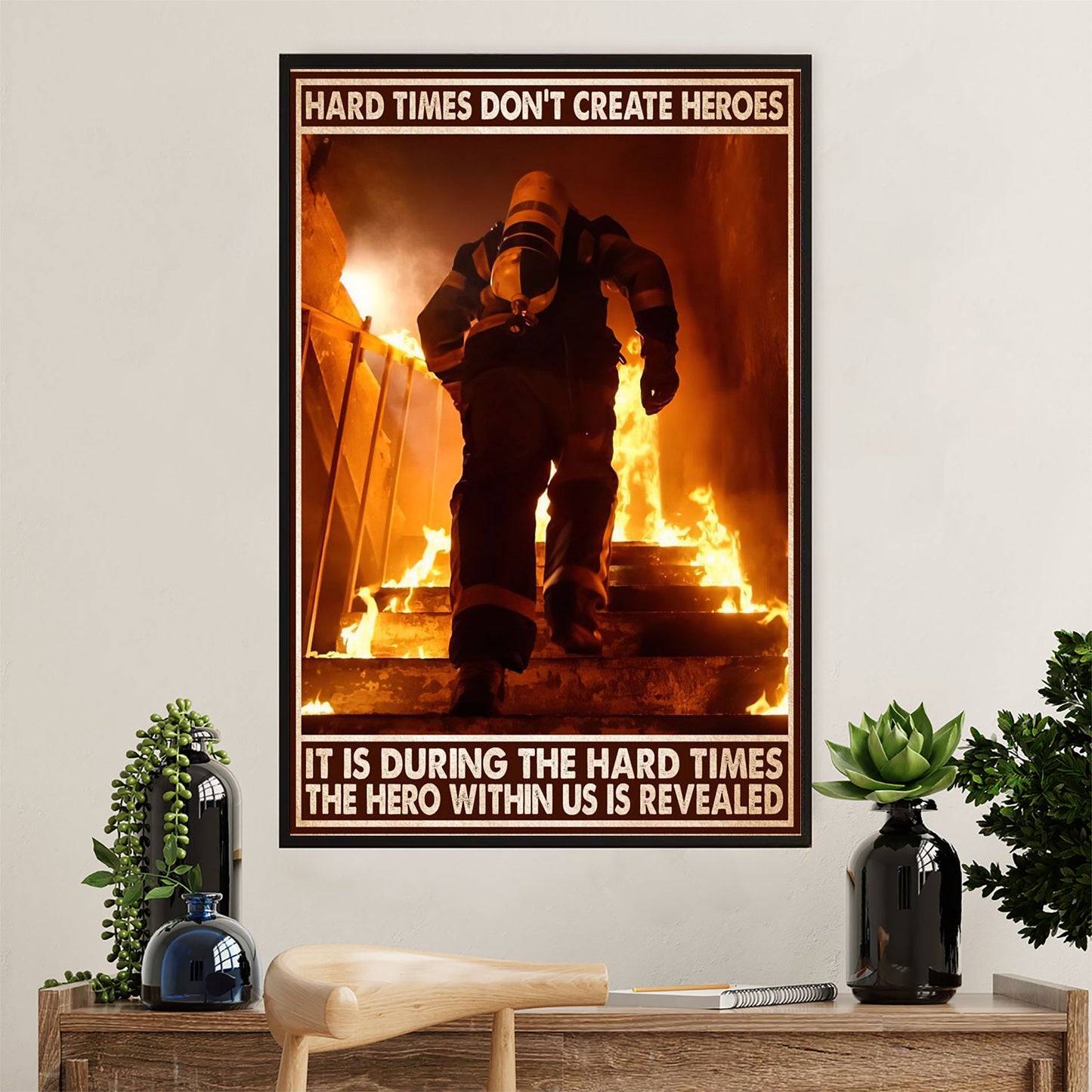 Firefighter Pride Canvas Wall Art Prints | Hero During The Hard Times | American Independence Day Gift for Fireman
