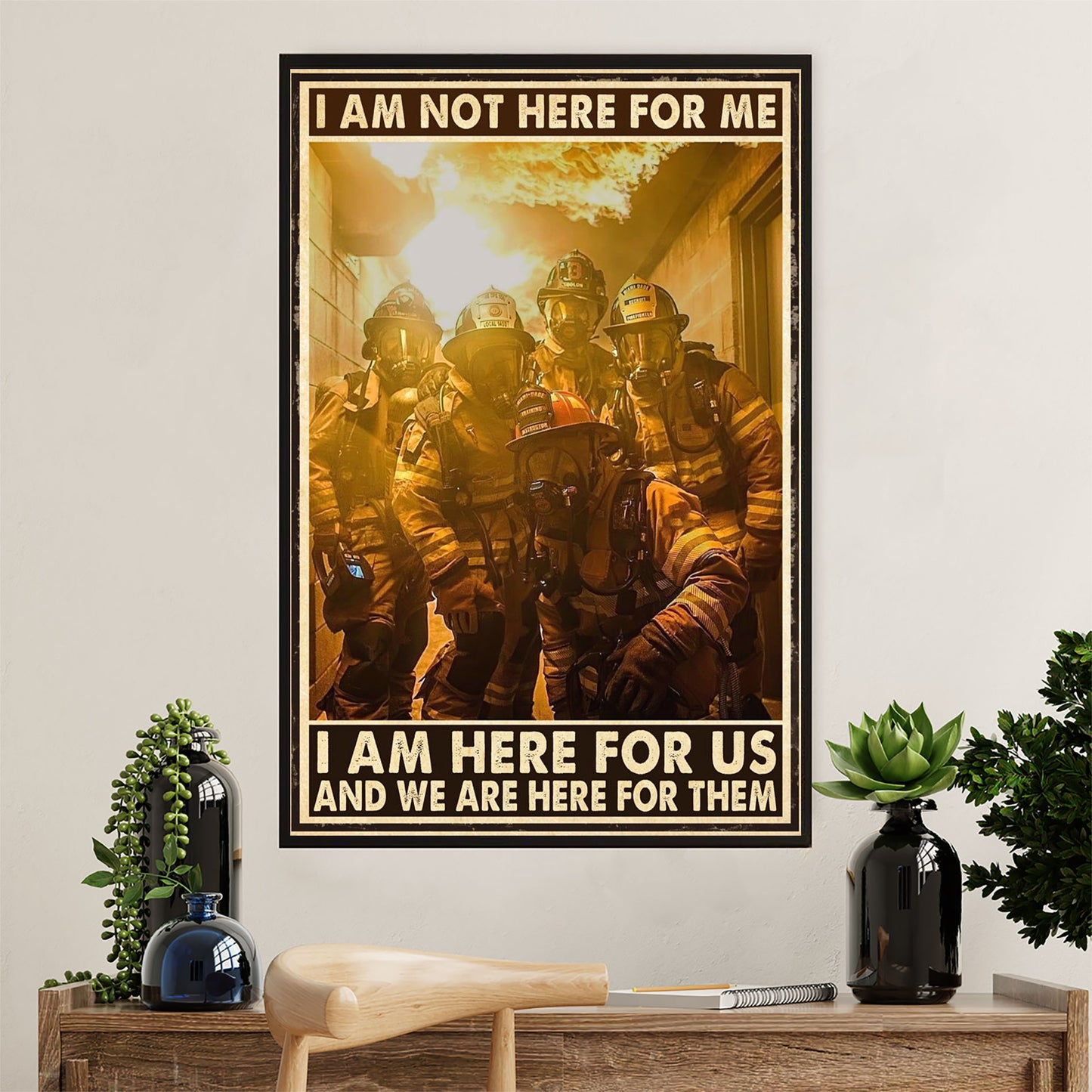 Firefighter Pride Canvas Wall Art Prints | We Are Here For Them | American Independence Day Gift for Fireman