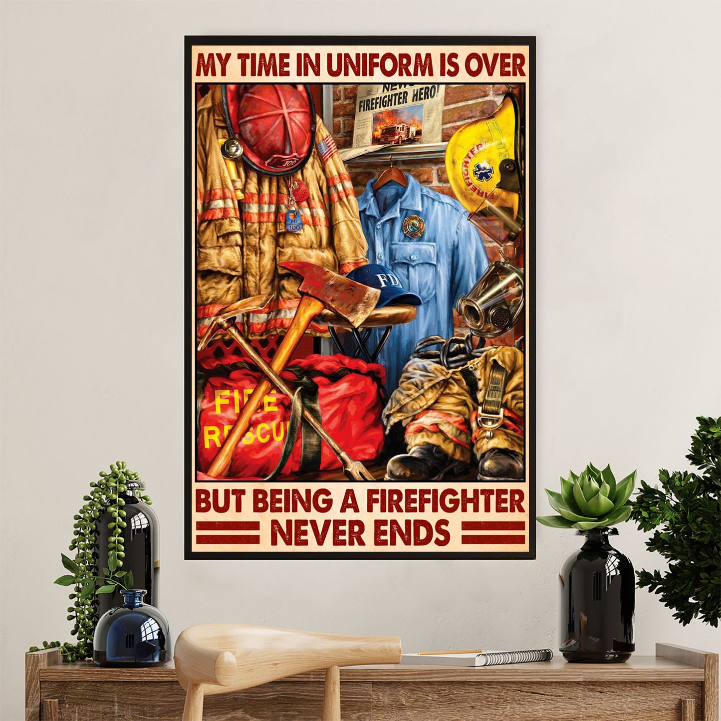 Firefighter Pride Canvas Wall Art Prints | Retired Fireman | American Independence Day Gift for Fireman