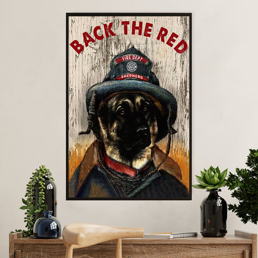 Firefighter Pride Canvas Wall Art Prints | Back The Red German Shepherd | American Independence Day Gift for Fireman